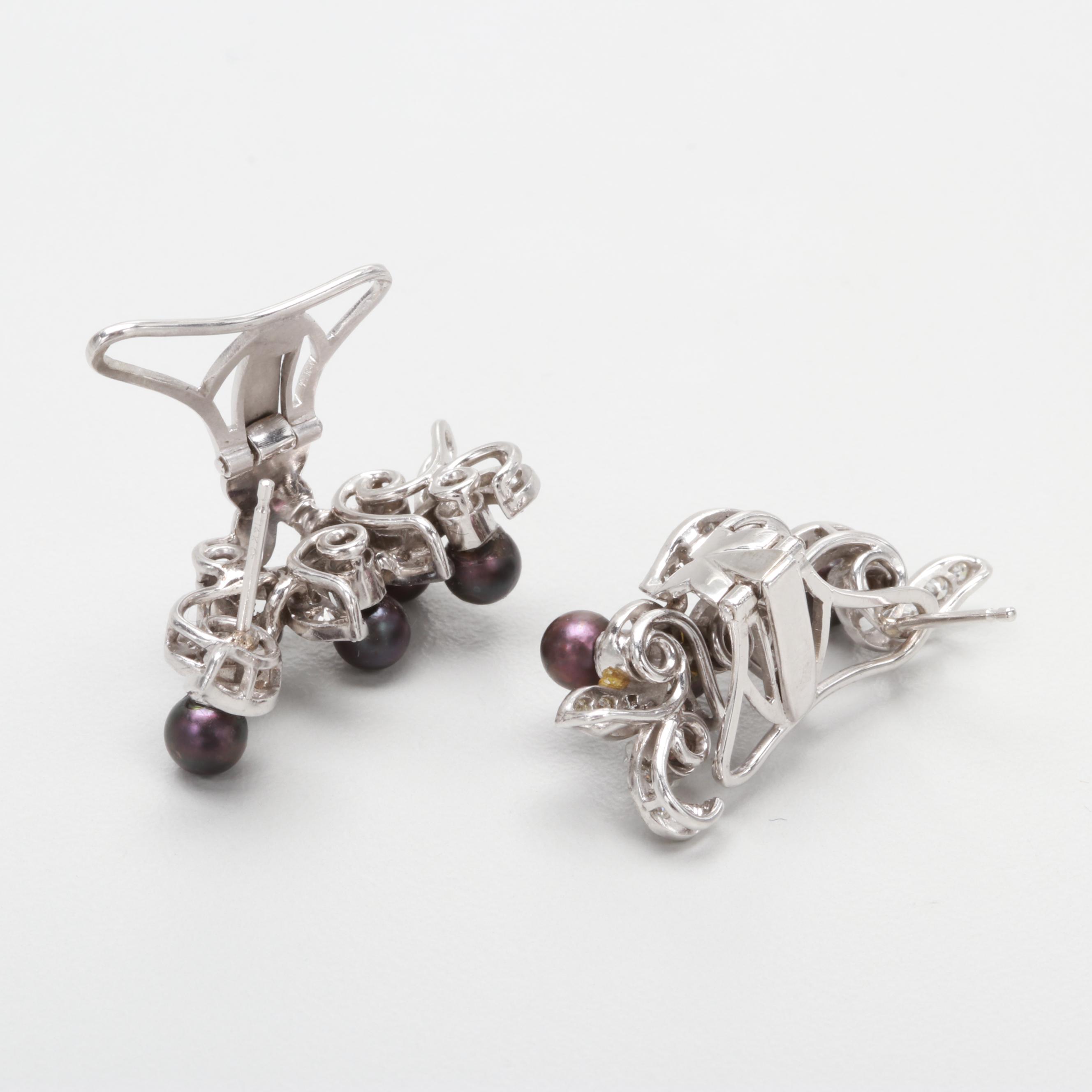 Platinum, 18K and 14K Cultured Pearl and Diamond Earrings