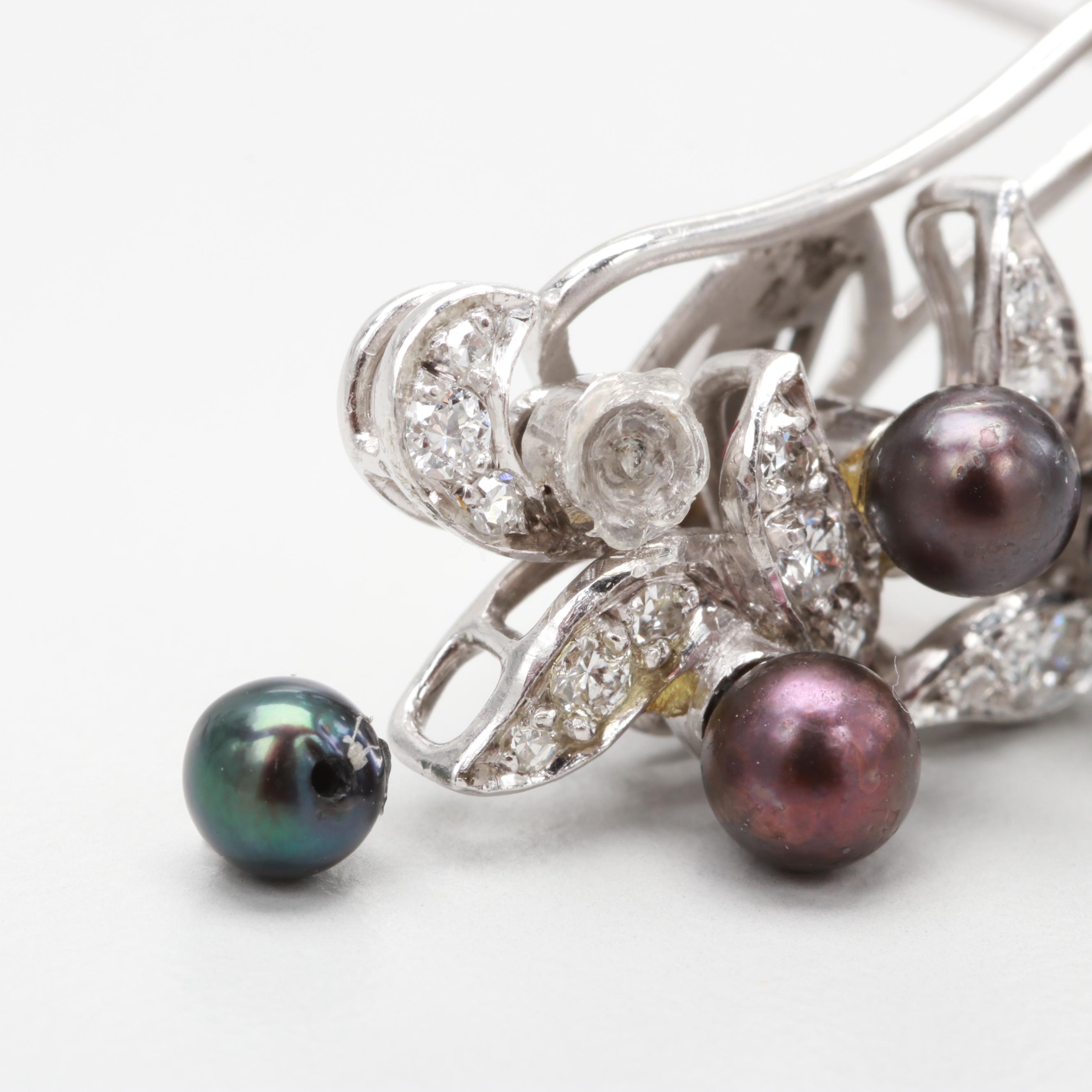 Platinum, 18K and 14K Cultured Pearl and Diamond Earrings