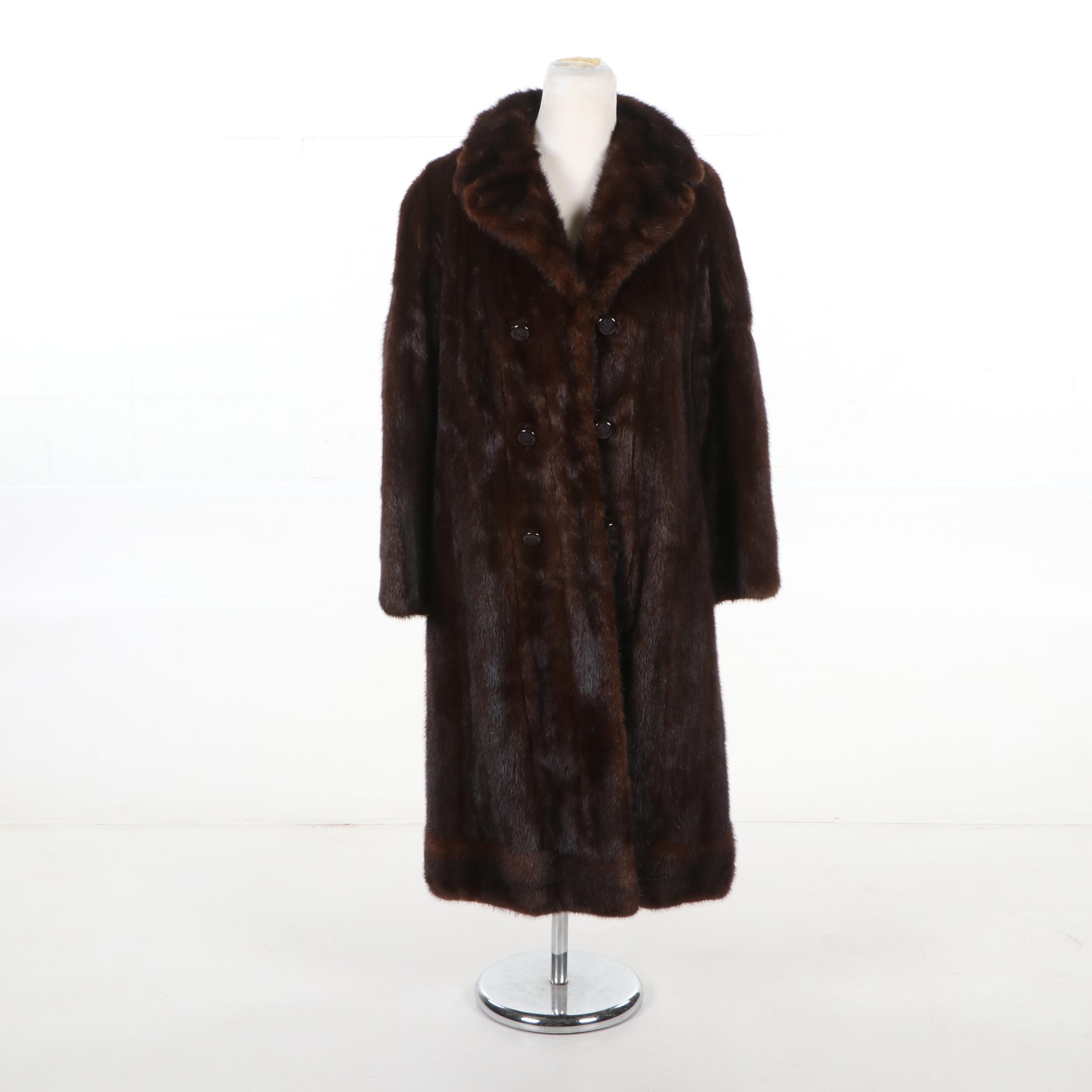 Women's Vintage Hutzler's of Baltimore Double-Breasted Mahogany Mink Fur Coat