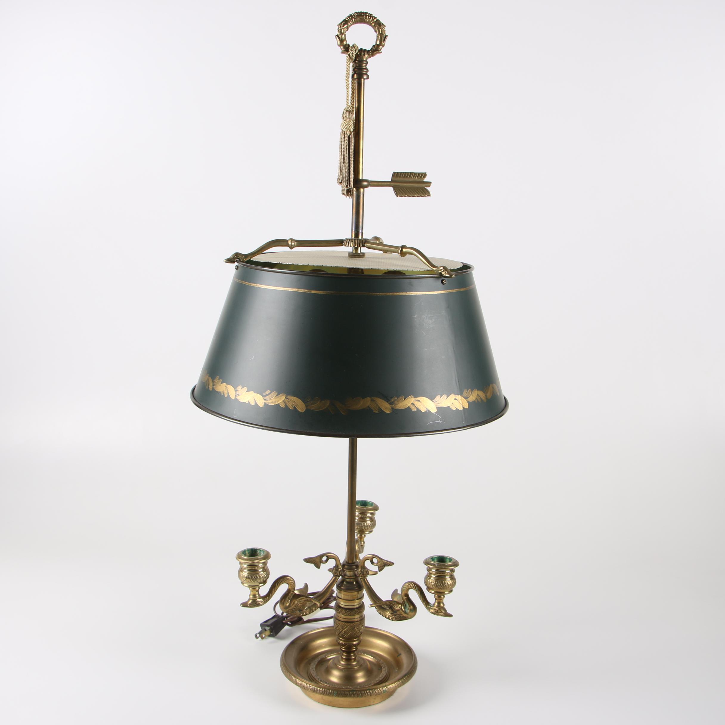 Chapman Brass Swan Bouillotte Lamp with Tole Shade, 1972