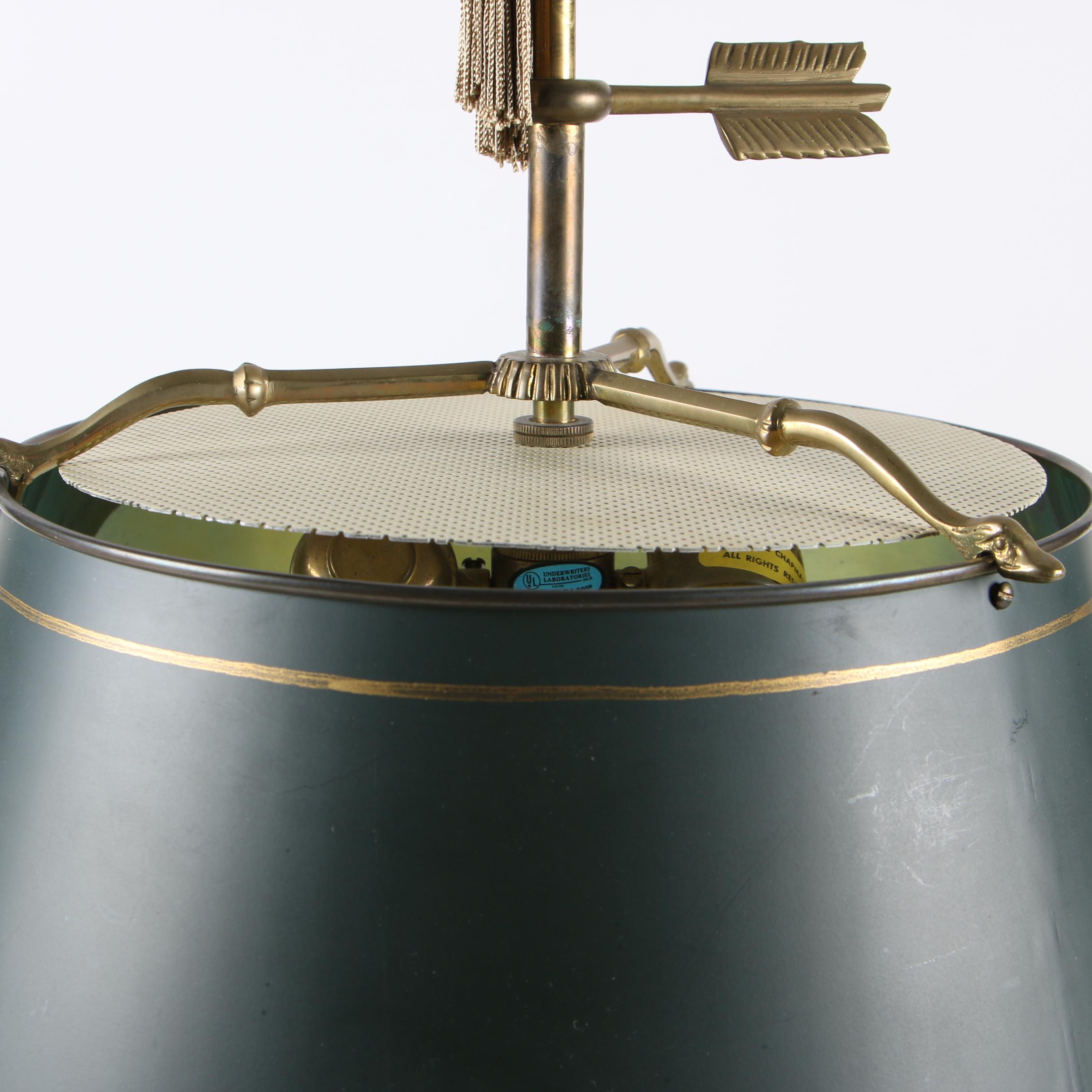 Chapman Brass Swan Bouillotte Lamp with Tole Shade, 1972