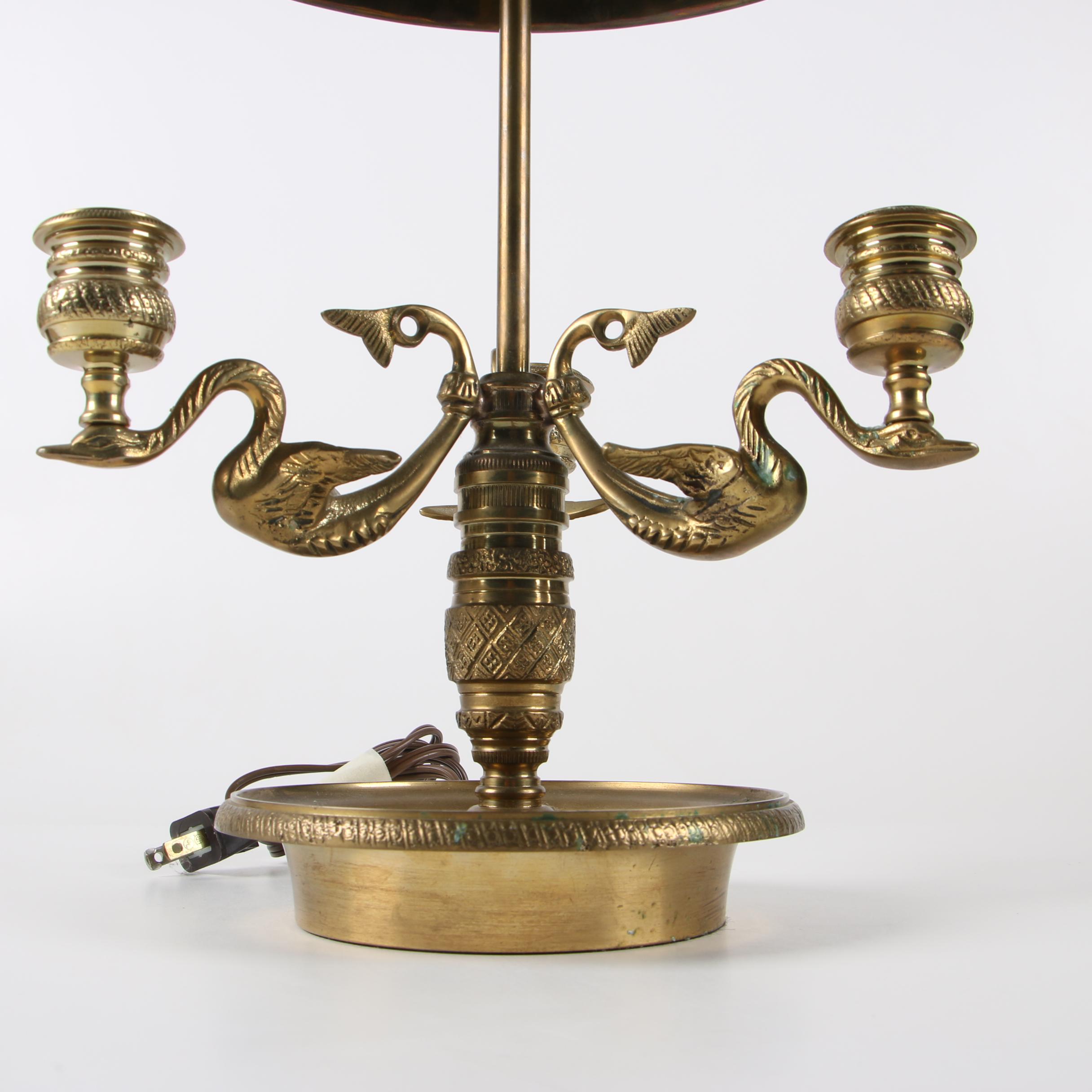 Chapman Brass Swan Bouillotte Lamp with Tole Shade, 1972