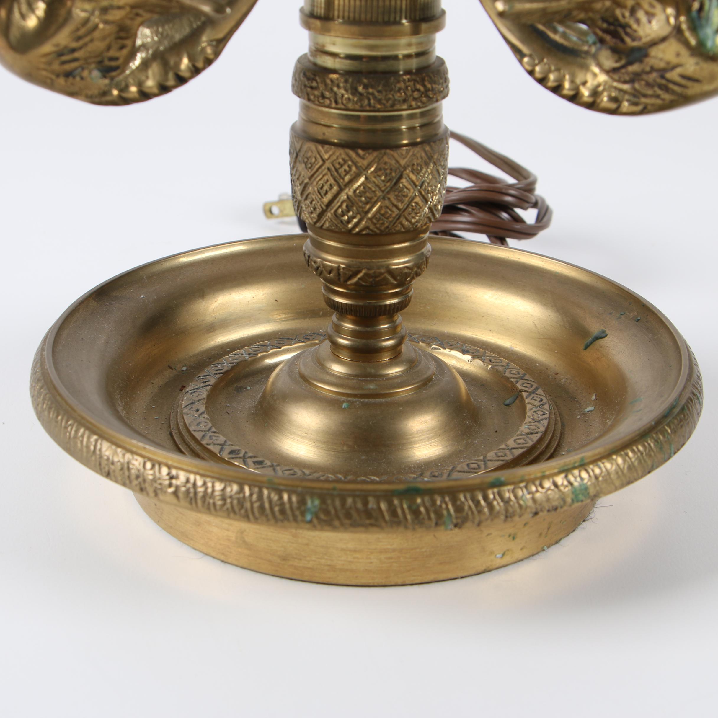 Chapman Brass Swan Bouillotte Lamp with Tole Shade, 1972