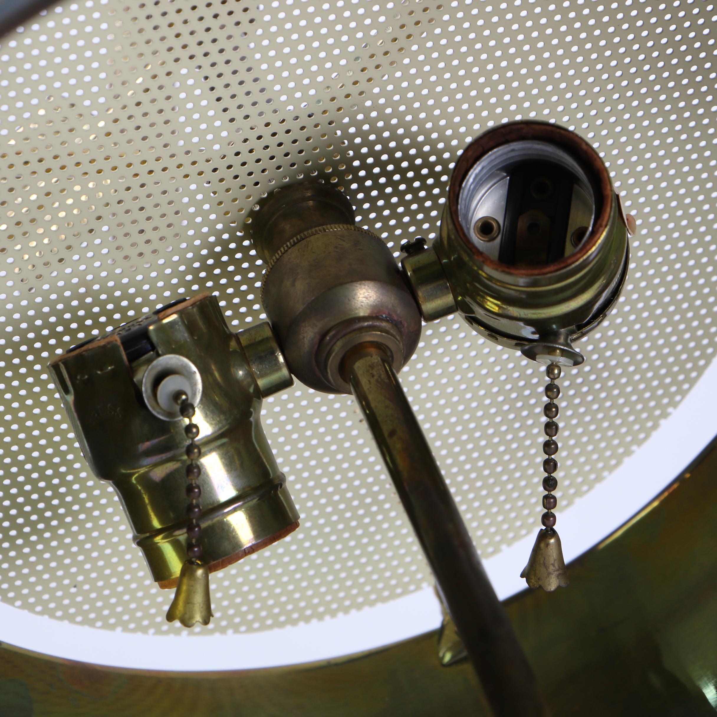 Chapman Brass Swan Bouillotte Lamp with Tole Shade, 1972