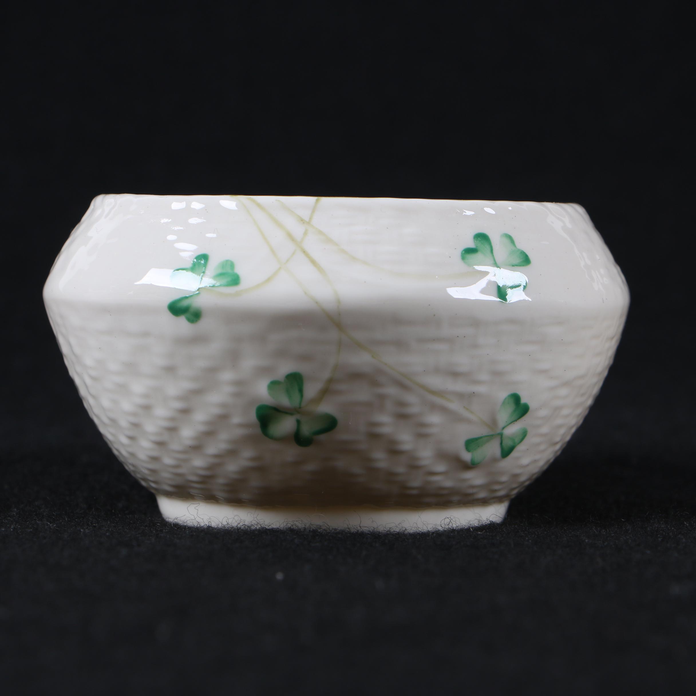 Belleek Porcelain "Shamrock" Creamer Pitcher and Sugar Bowl