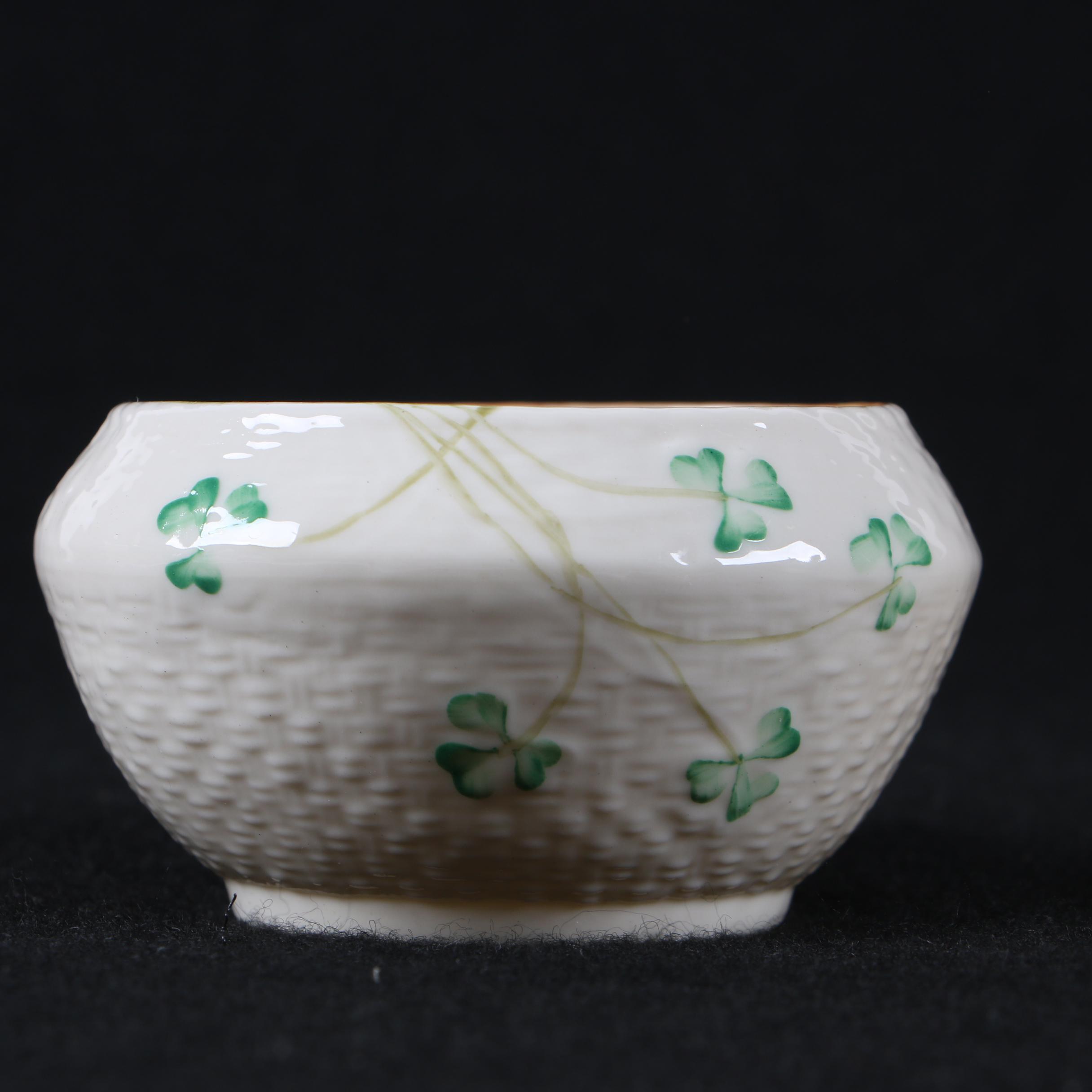 Belleek Porcelain "Shamrock" Creamer Pitcher and Sugar Bowl