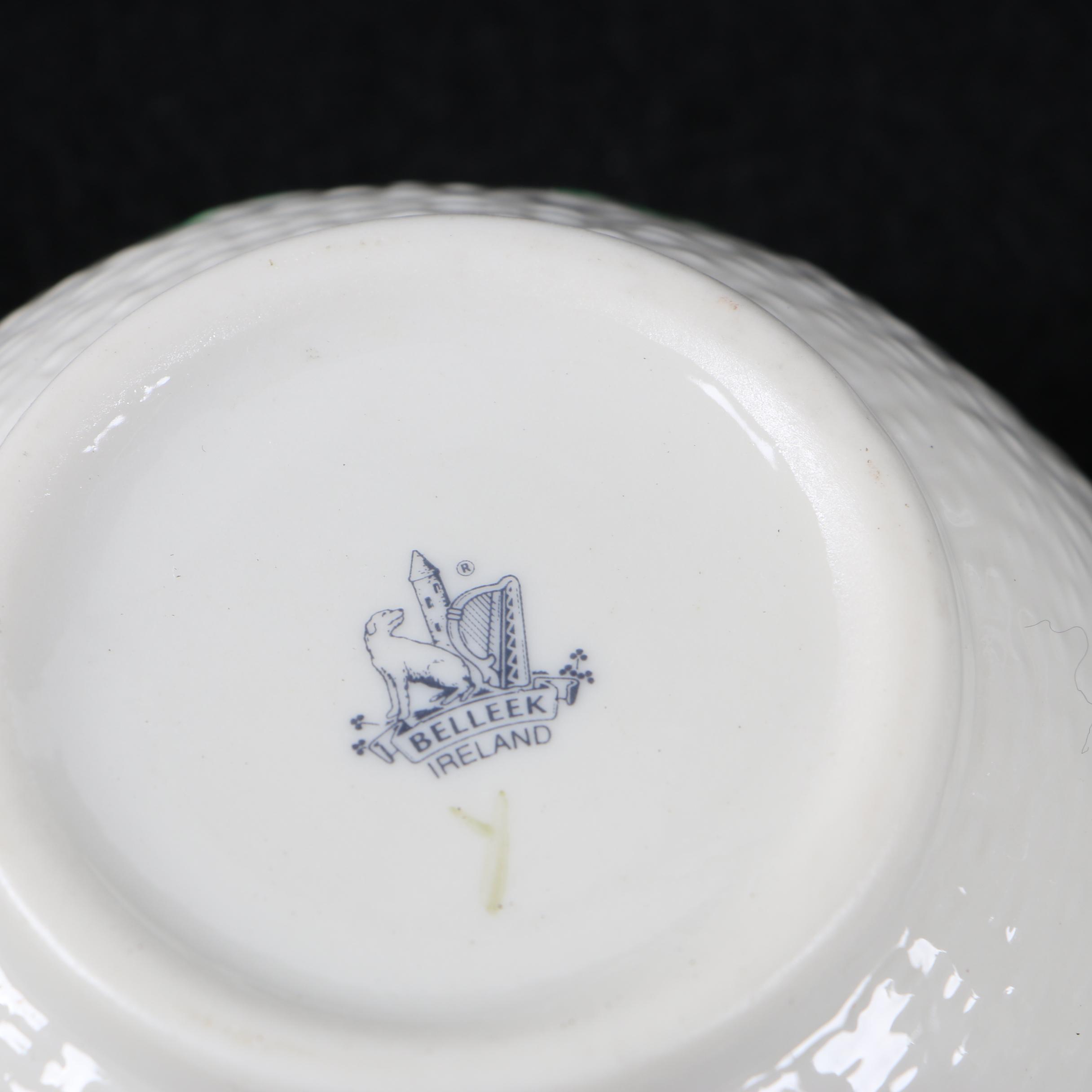 Belleek Porcelain "Shamrock" Creamer Pitcher and Sugar Bowl