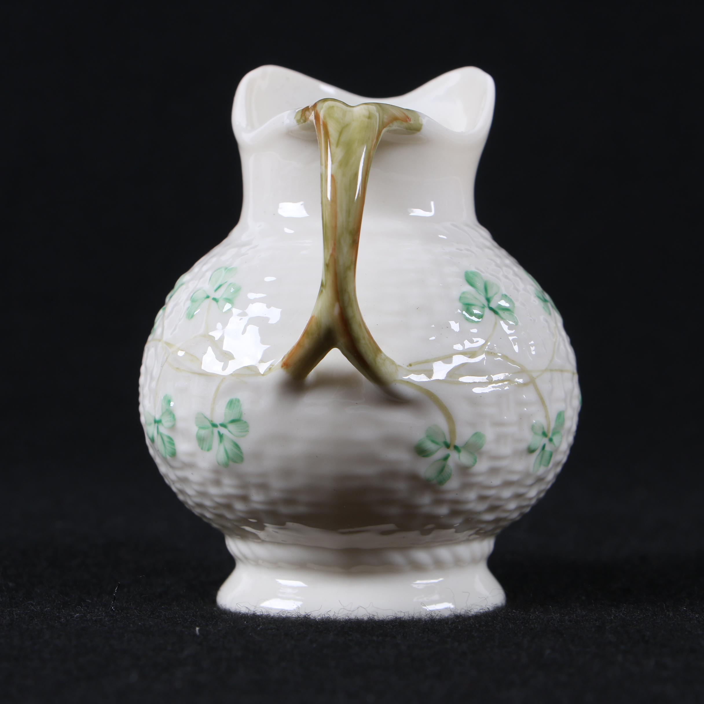 Belleek Porcelain "Shamrock" Creamer Pitcher and Sugar Bowl