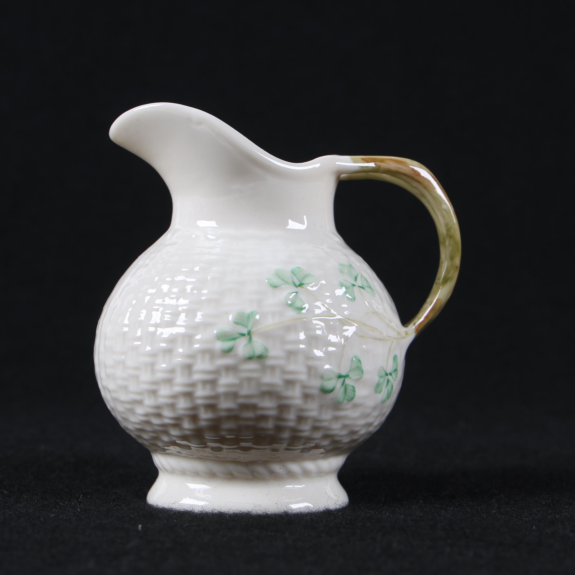 Belleek Porcelain "Shamrock" Creamer Pitcher and Sugar Bowl