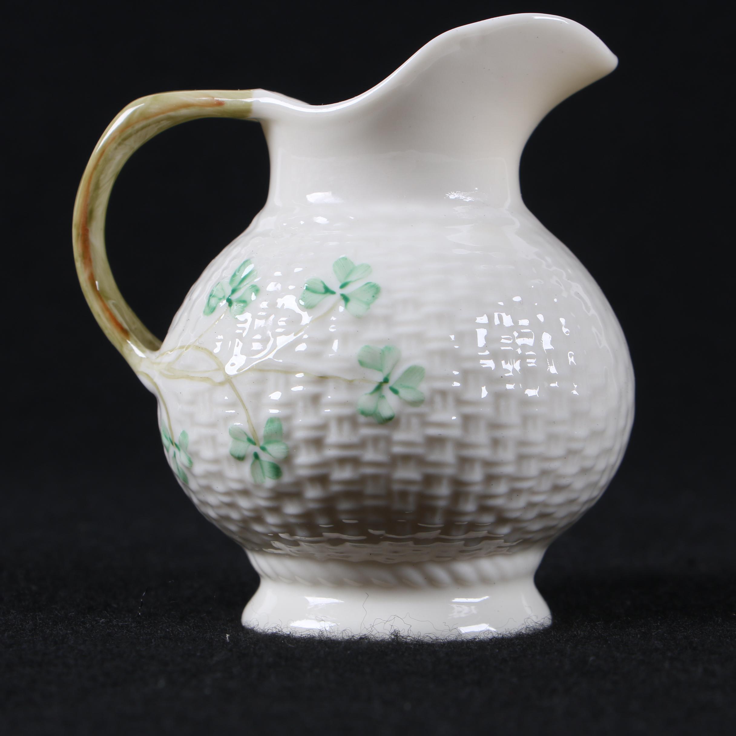 Belleek Porcelain "Shamrock" Creamer Pitcher and Sugar Bowl