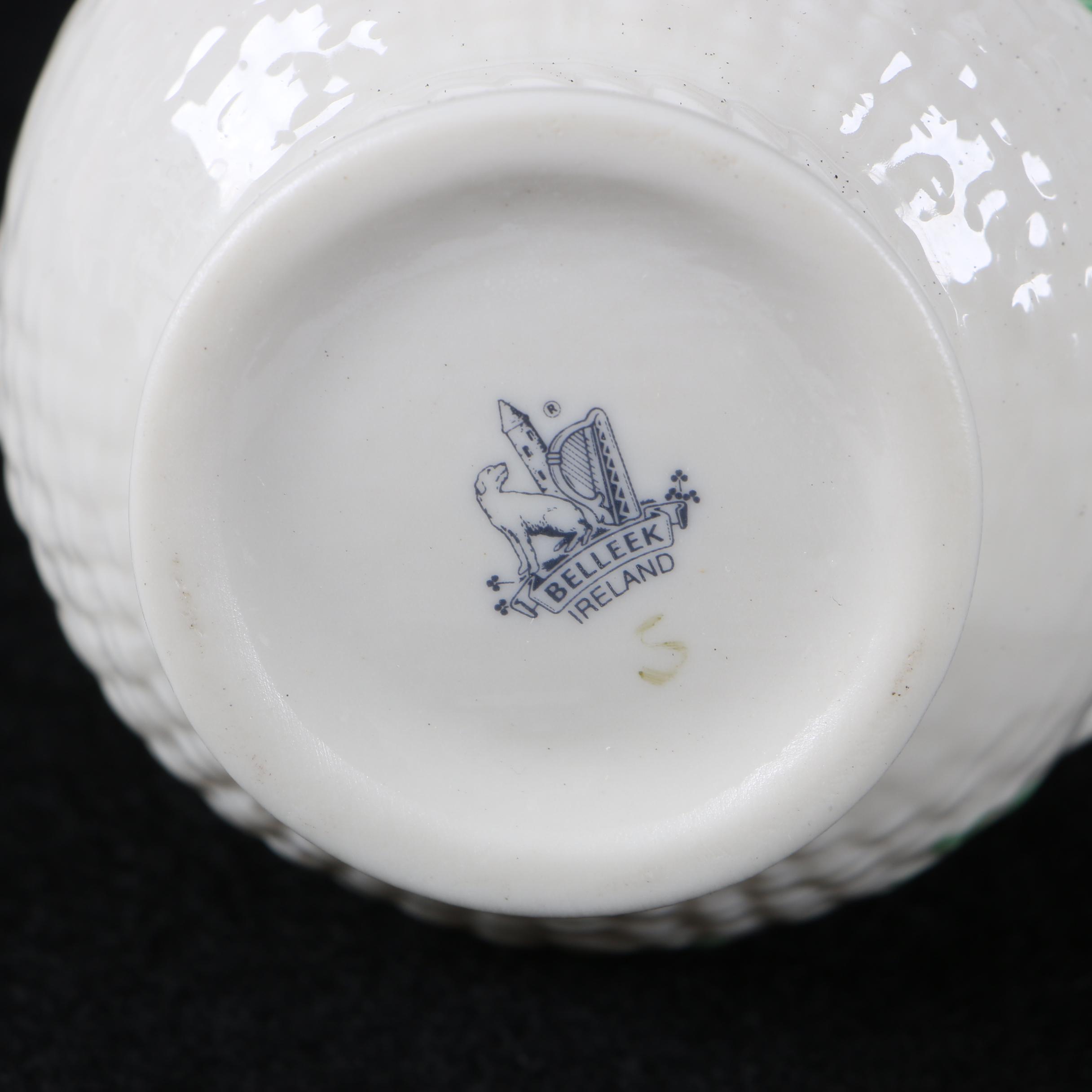 Belleek Porcelain "Shamrock" Creamer Pitcher and Sugar Bowl