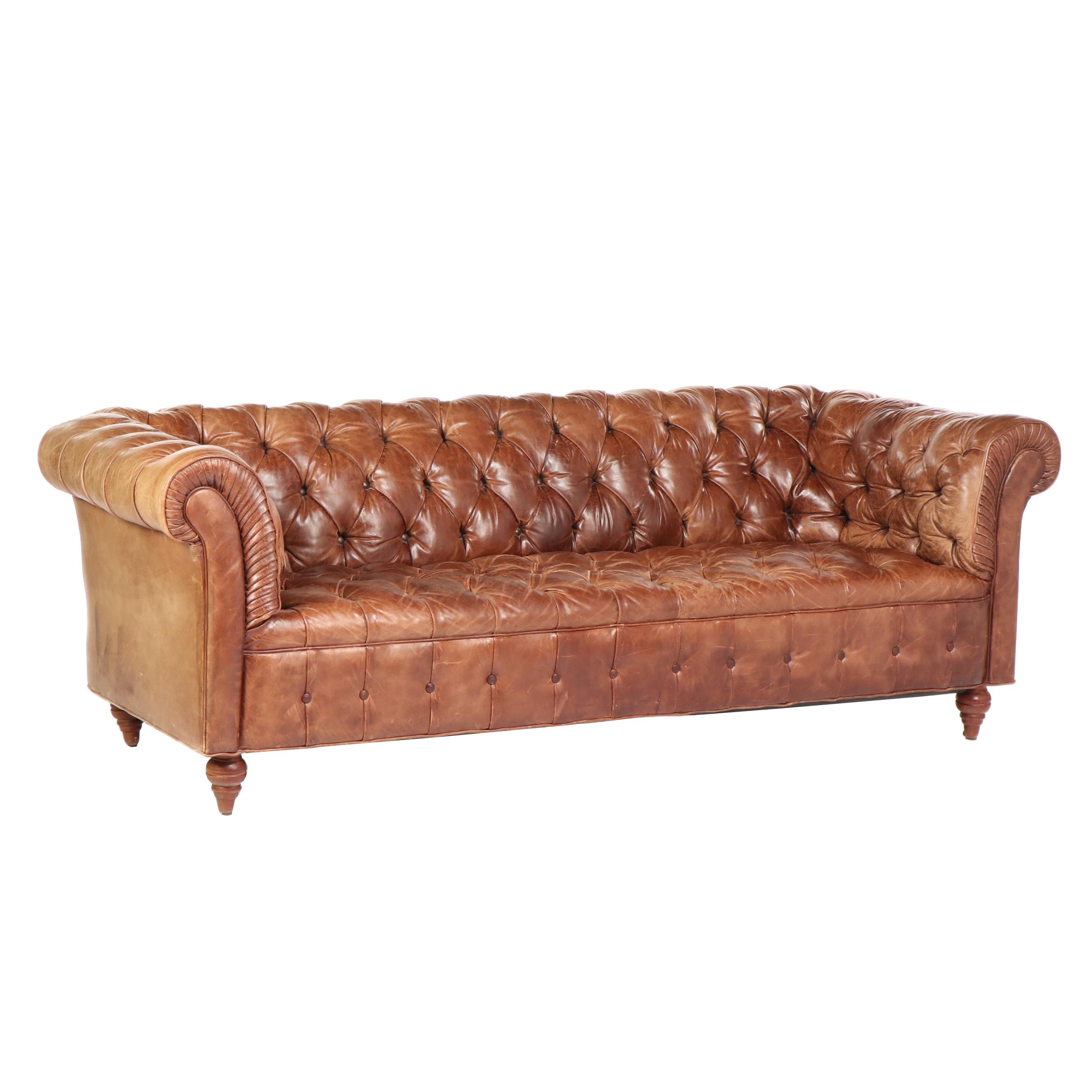 Ralph Lauren Button-Tufted Leather "Hanebury" Chesterfield Sofa, 20th C.