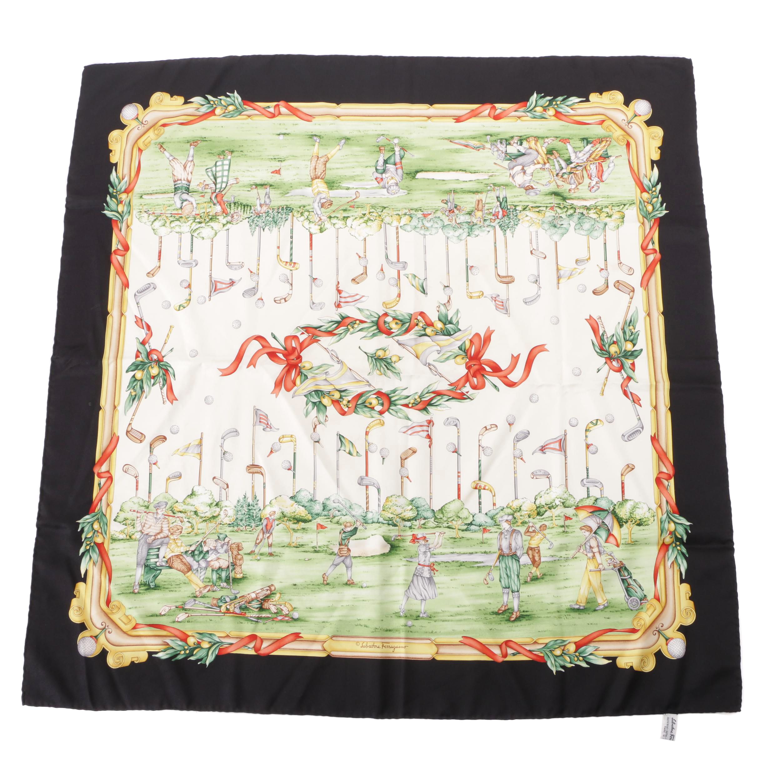 Salvatore Ferragamo Golf Print Silk Scarf