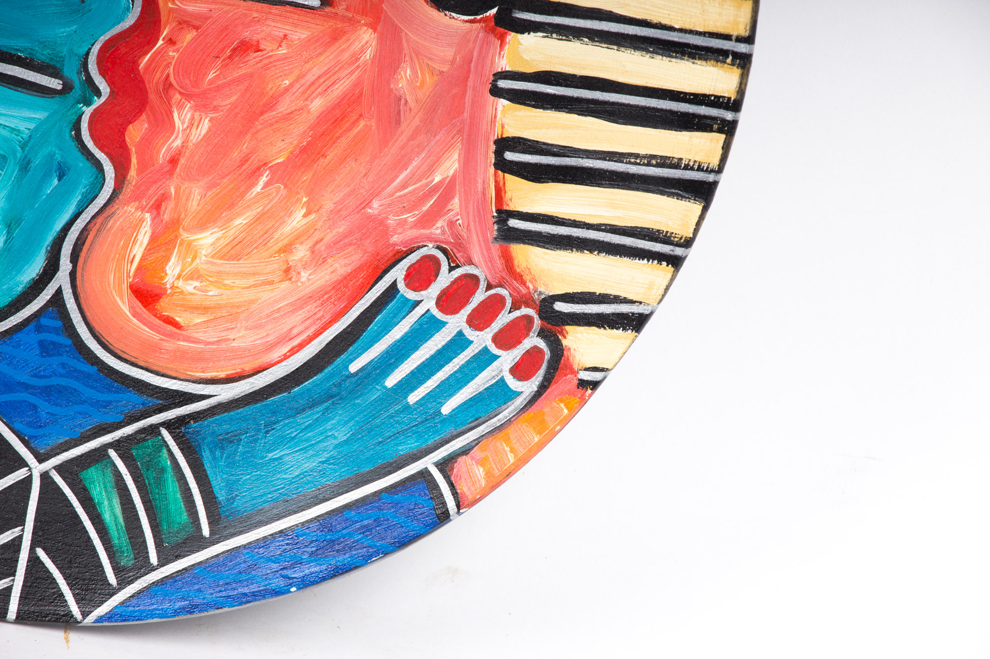 Ceramic Charger with Modern Cubist Design, Signed "Melford"