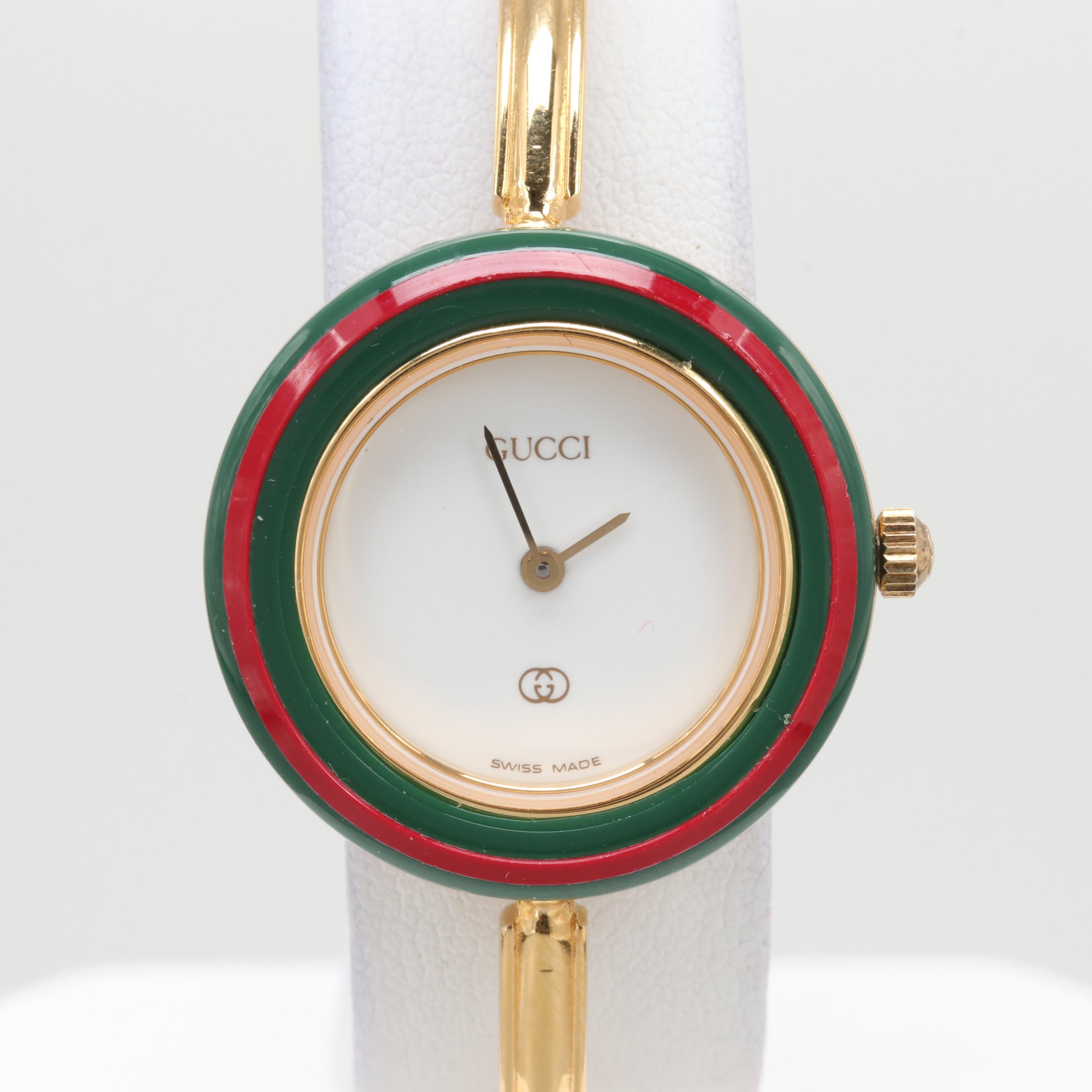 Gucci 1100-L Gold Tone Quartz Watch With Interchangeable Bezels