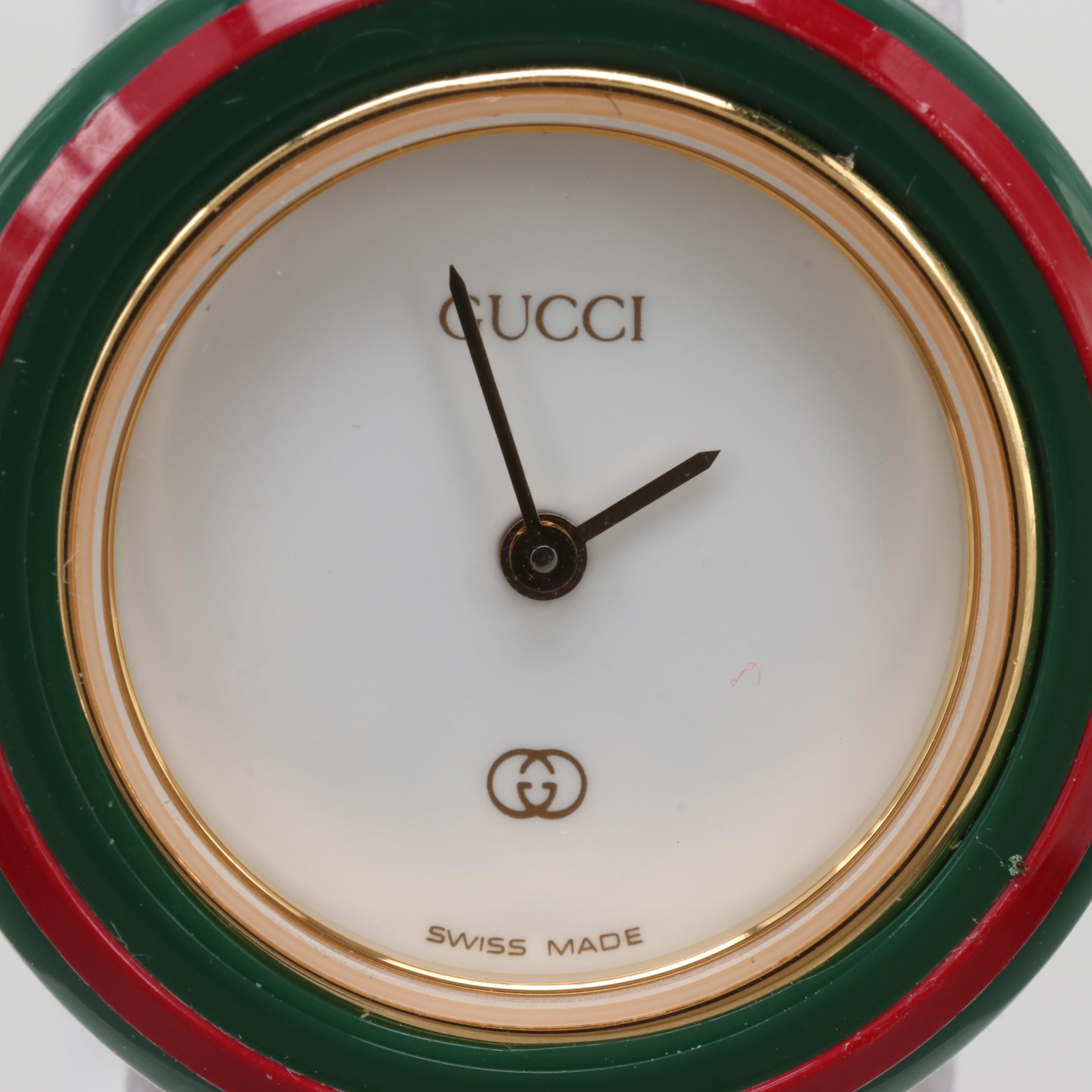 Gucci 1100-L Gold Tone Quartz Watch With Interchangeable Bezels