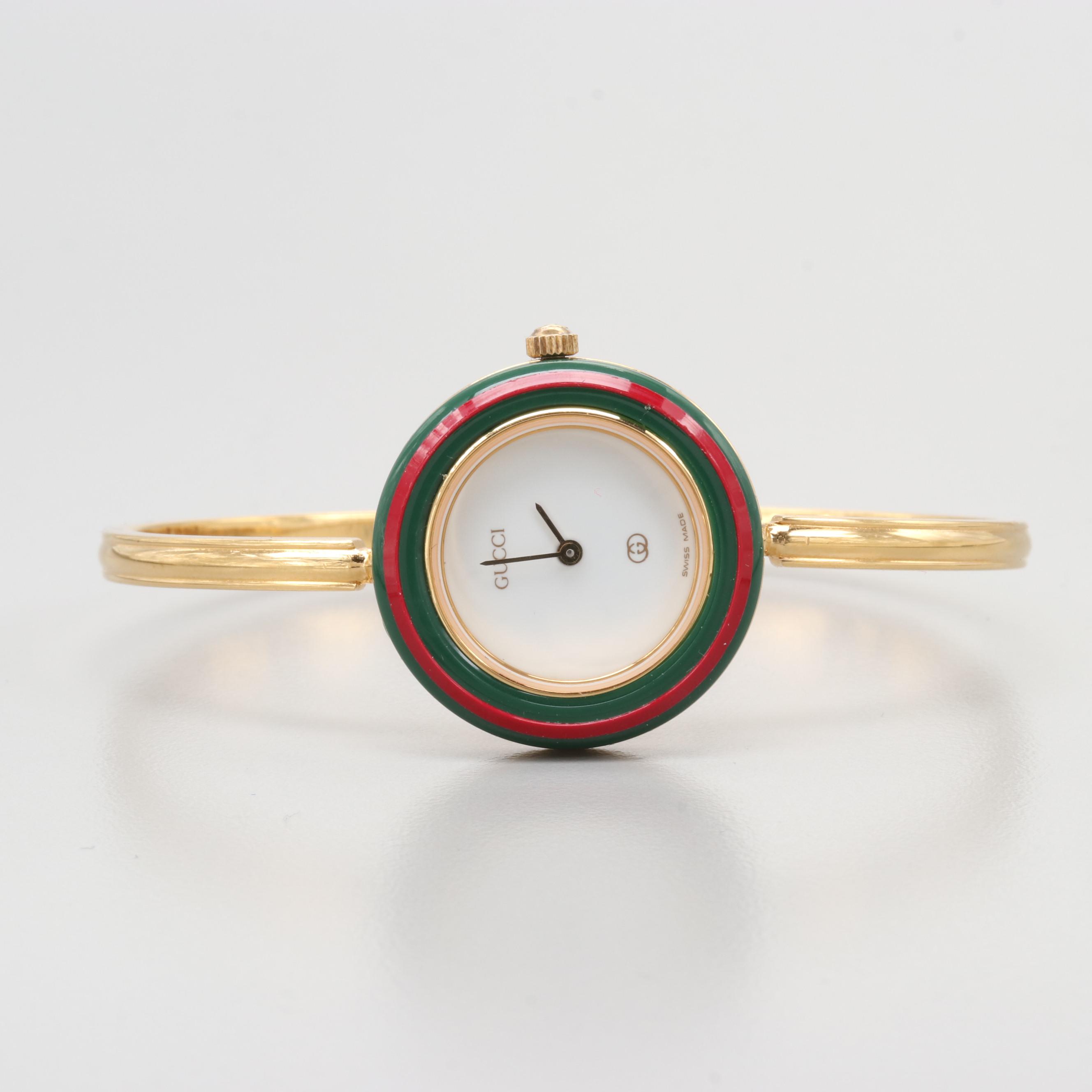 Gucci 1100-L Gold Tone Quartz Watch With Interchangeable Bezels