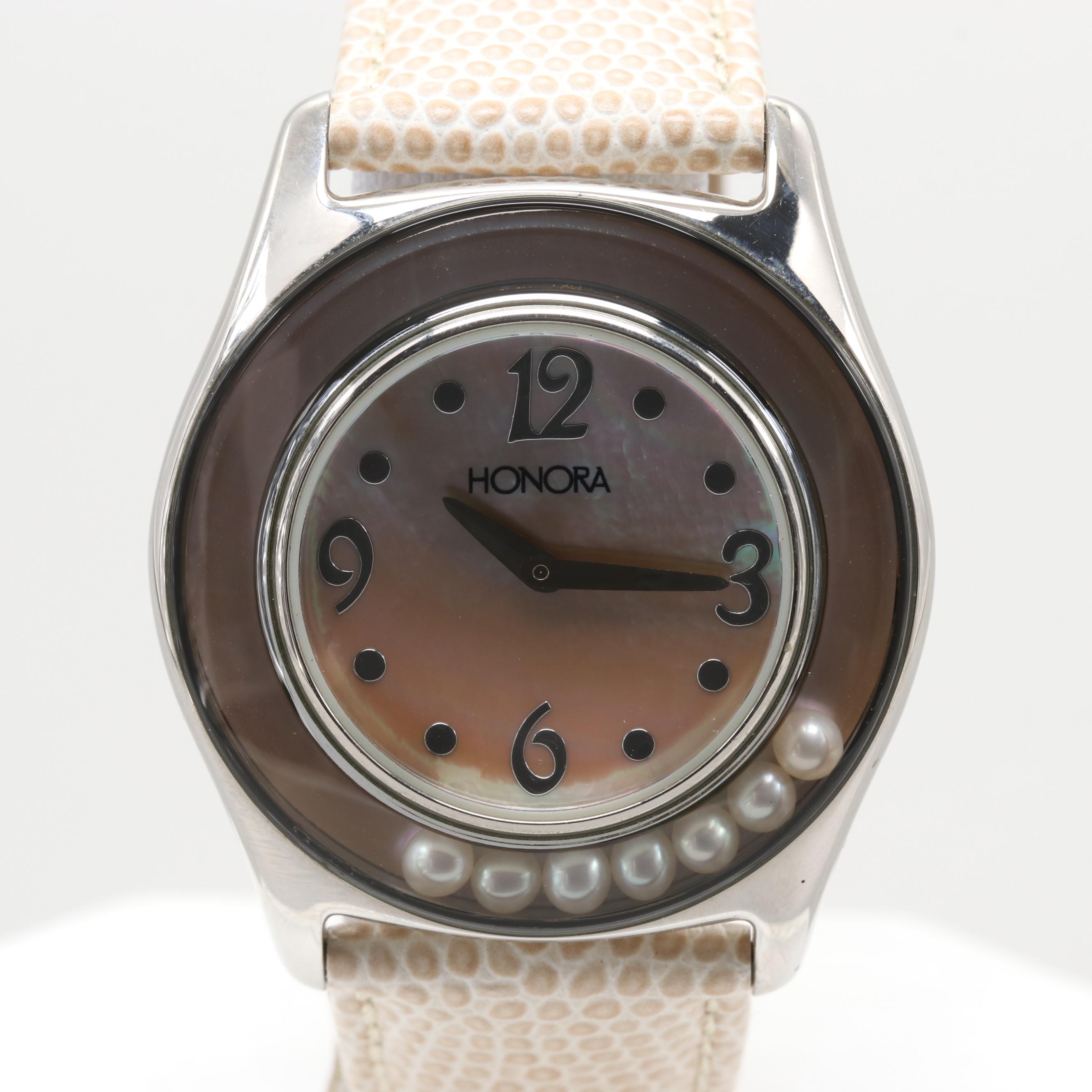 Honora Stainless Steel Watch With Mother of Pearl Dial and Pearl Bezel