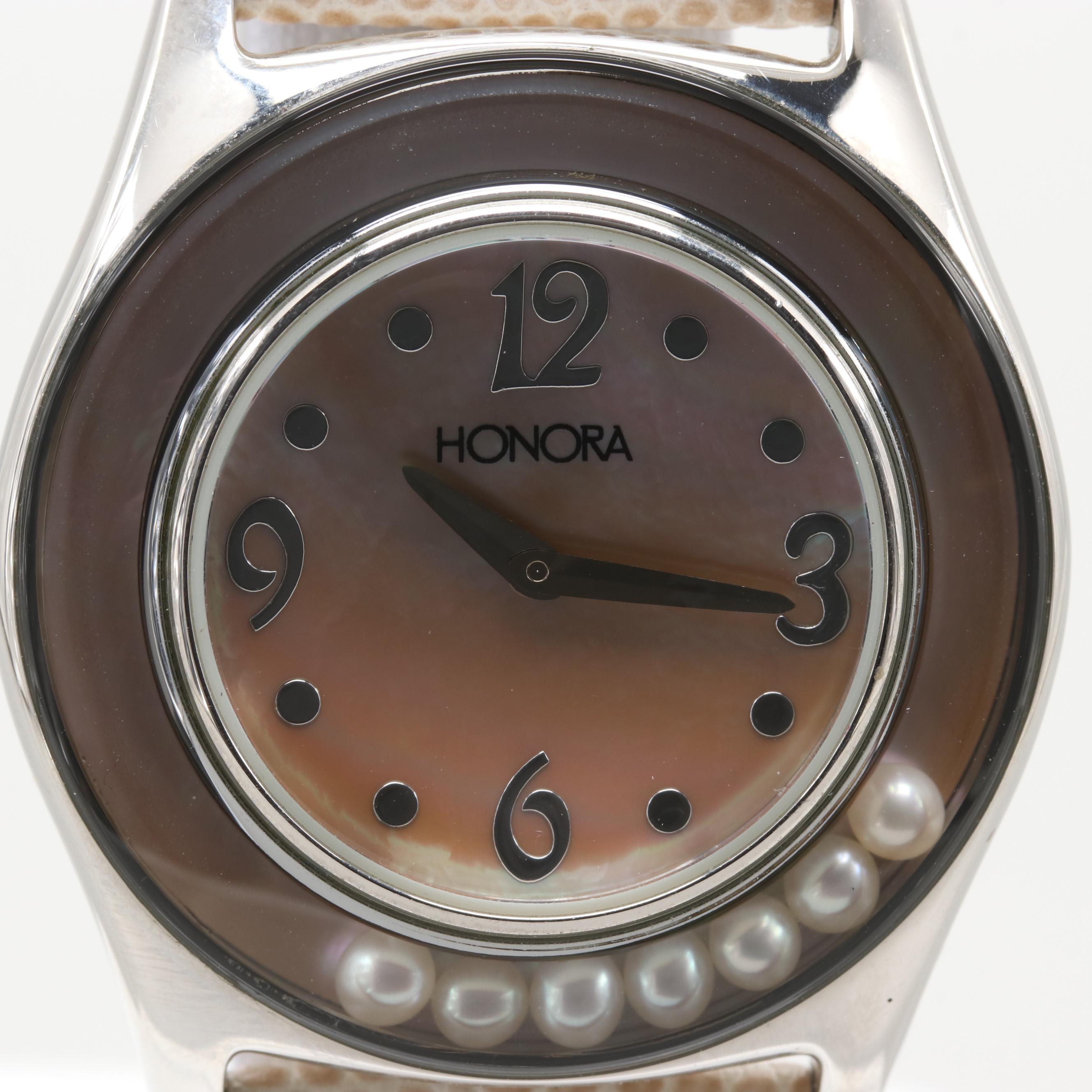 Honora Stainless Steel Watch With Mother of Pearl Dial and Pearl Bezel