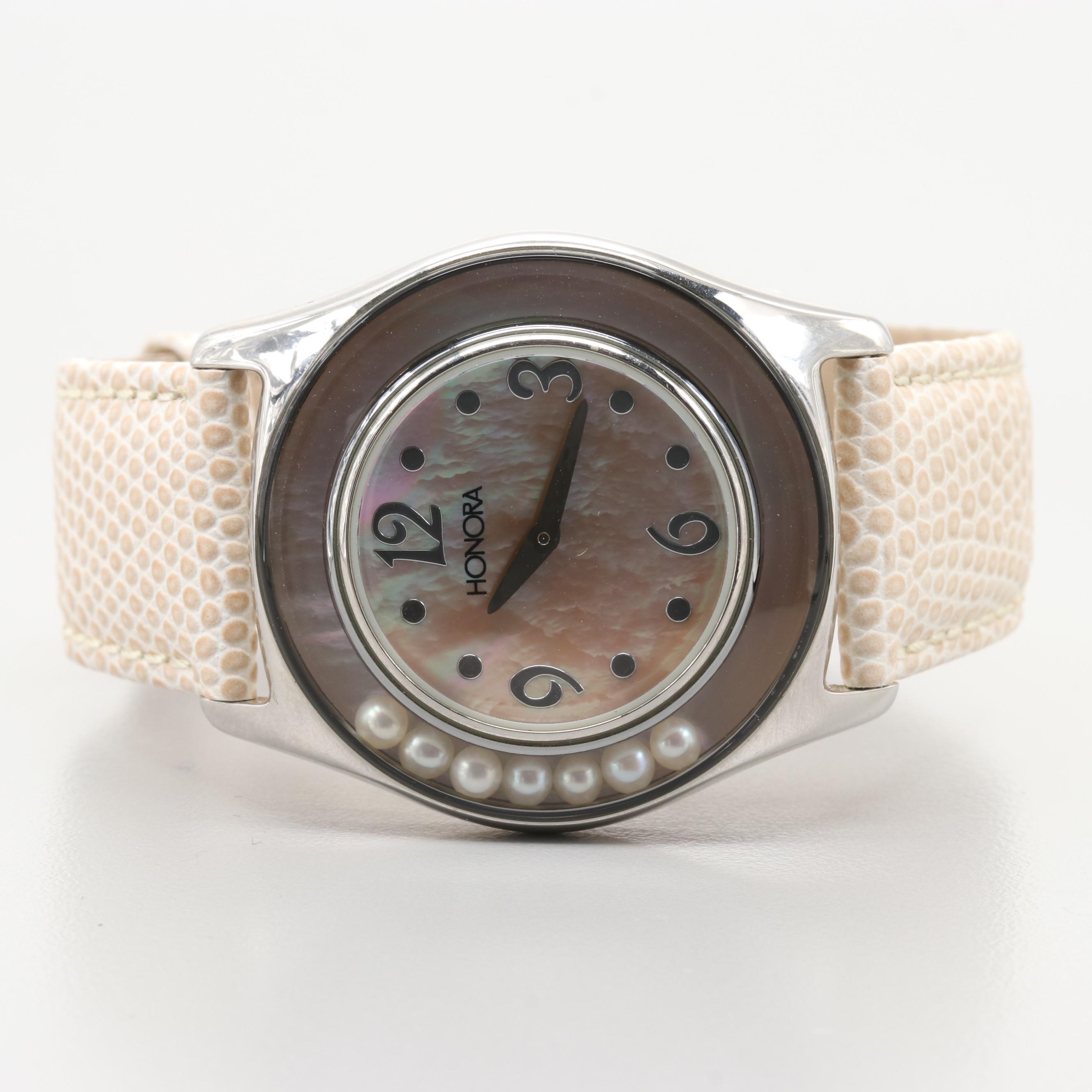 Honora Stainless Steel Watch With Mother of Pearl Dial and Pearl Bezel