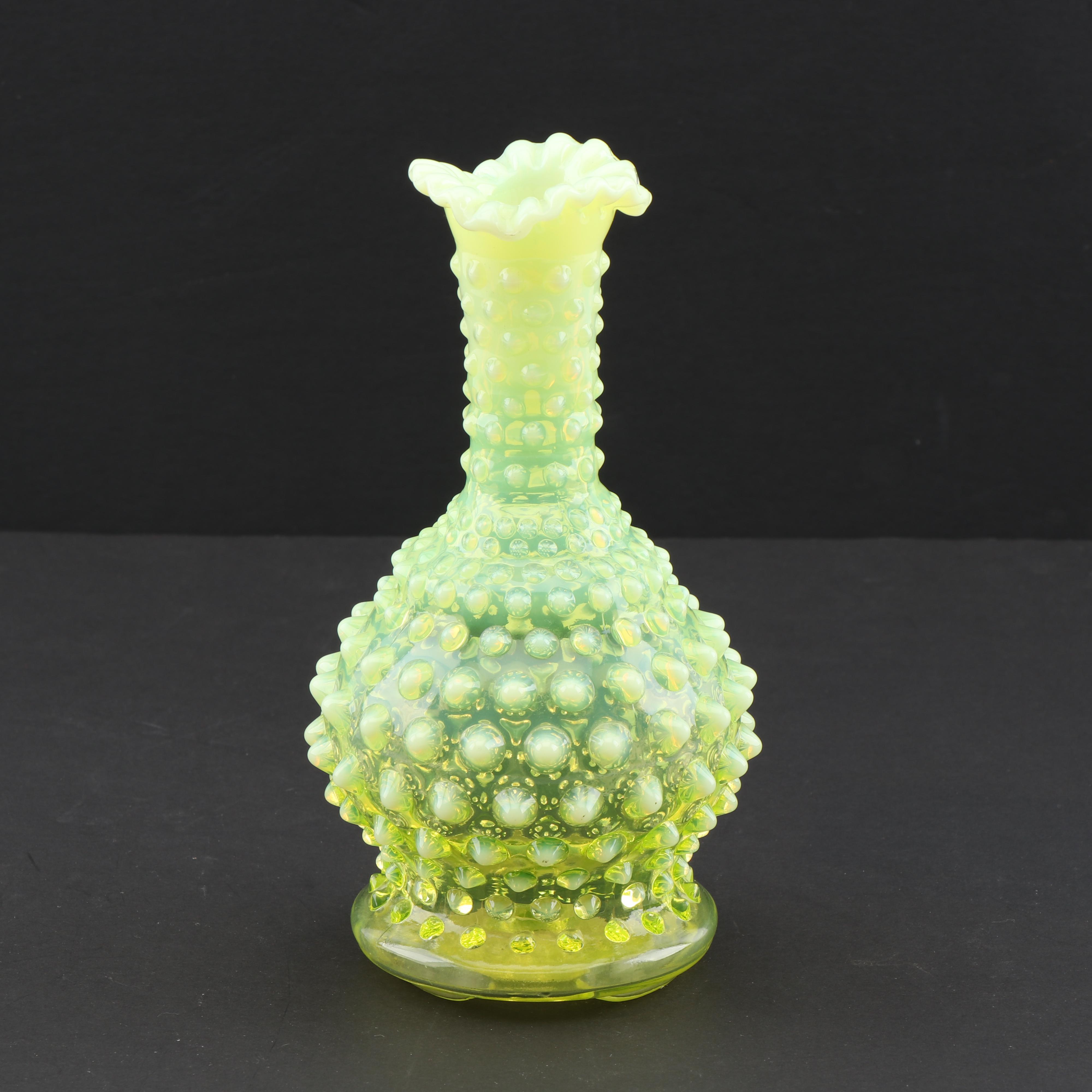 Vaseline Glass Hobnail Bud Vase