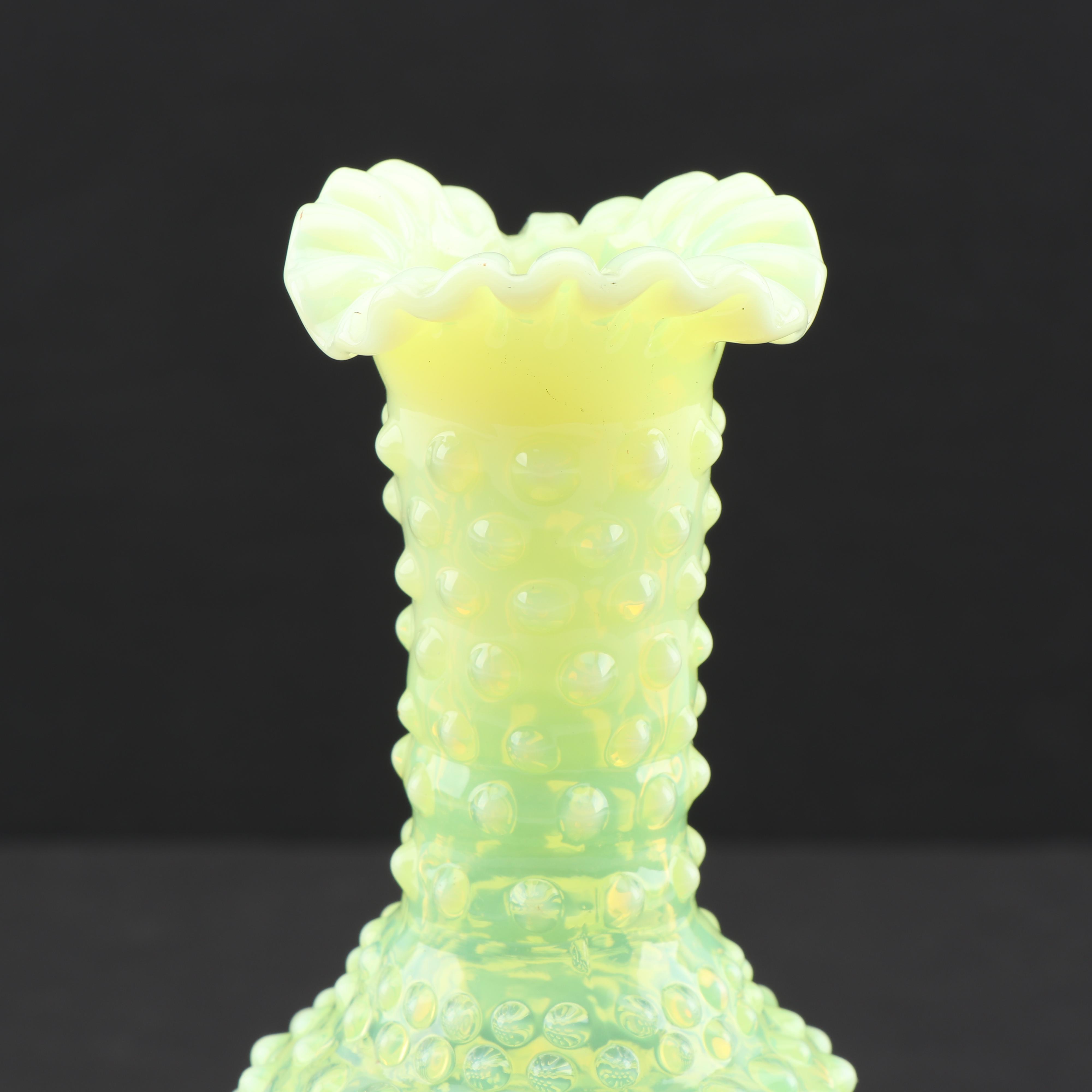 Vaseline Glass Hobnail Bud Vase