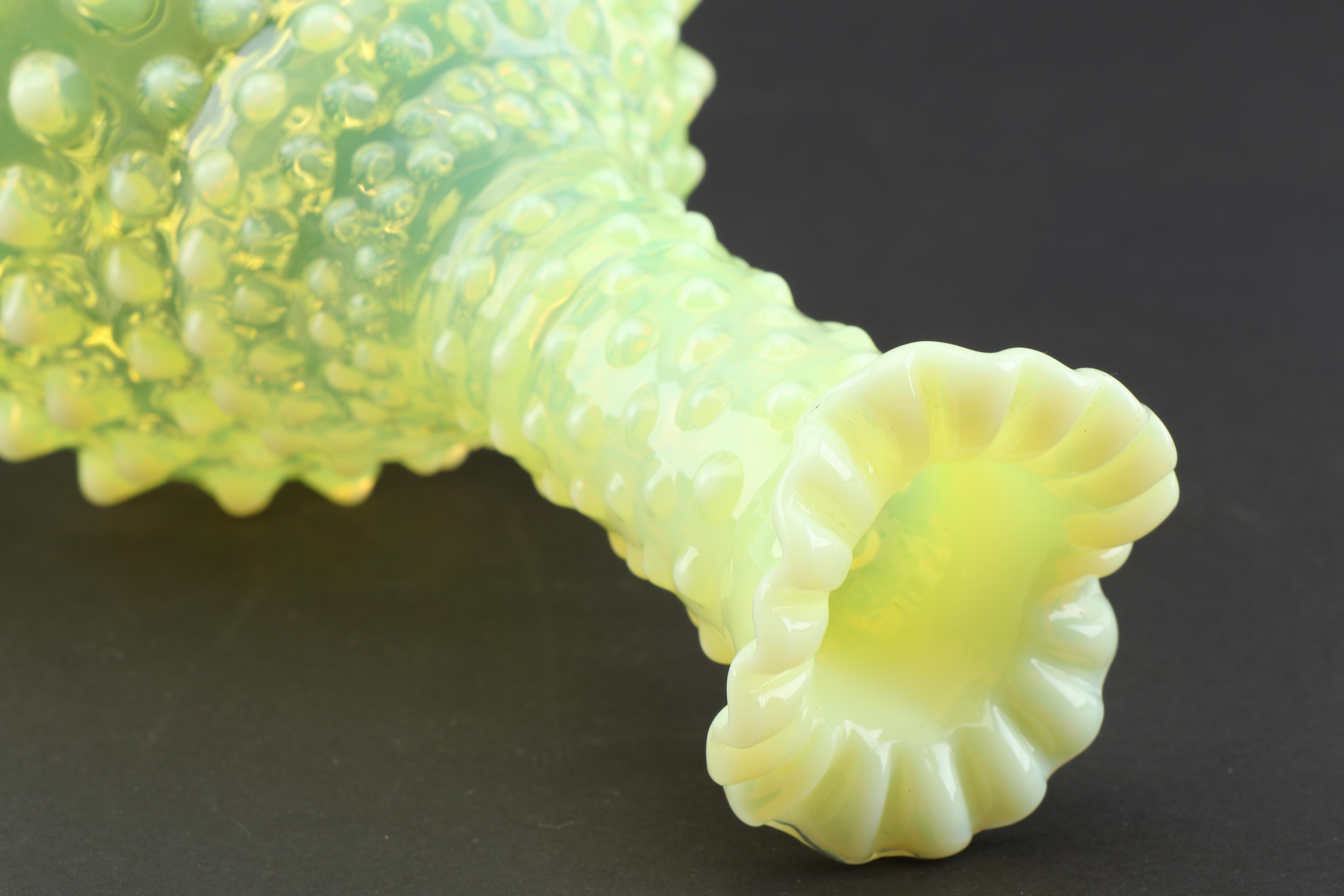 Vaseline Glass Hobnail Bud Vase