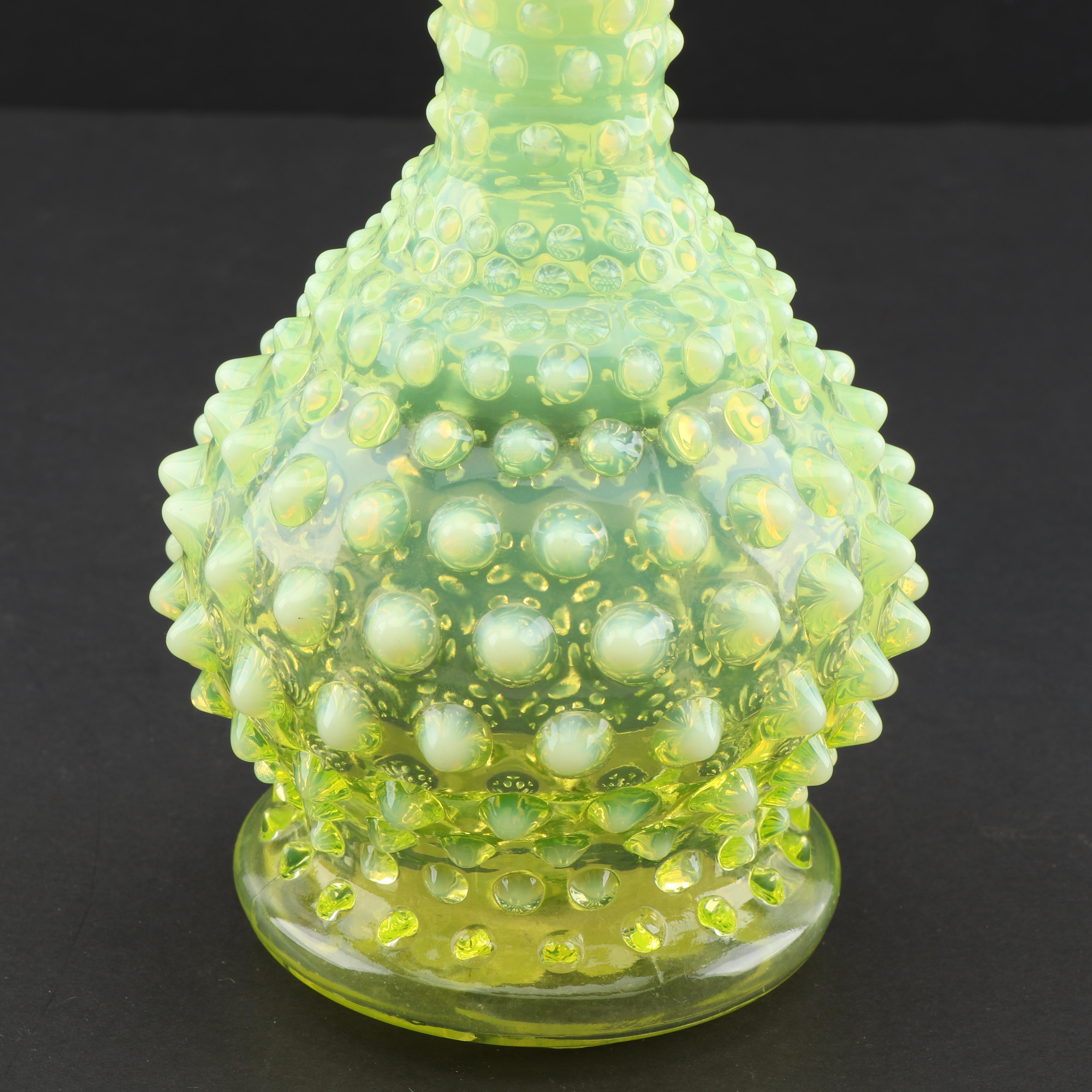 Vaseline Glass Hobnail Bud Vase