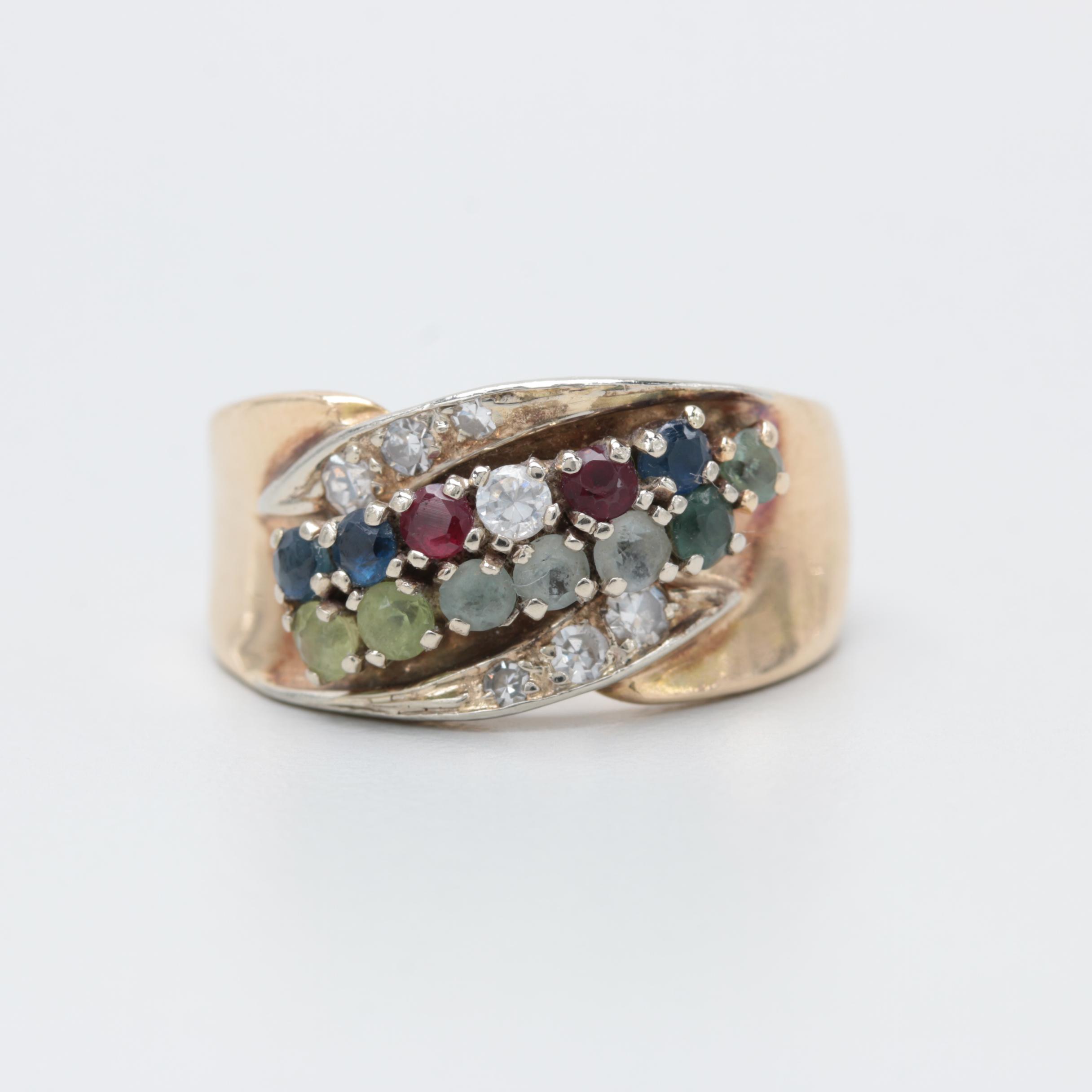 14K Yellow Gold Diamond, Ruby, Sapphire, Aquamarine, Garnet and Peridot Band