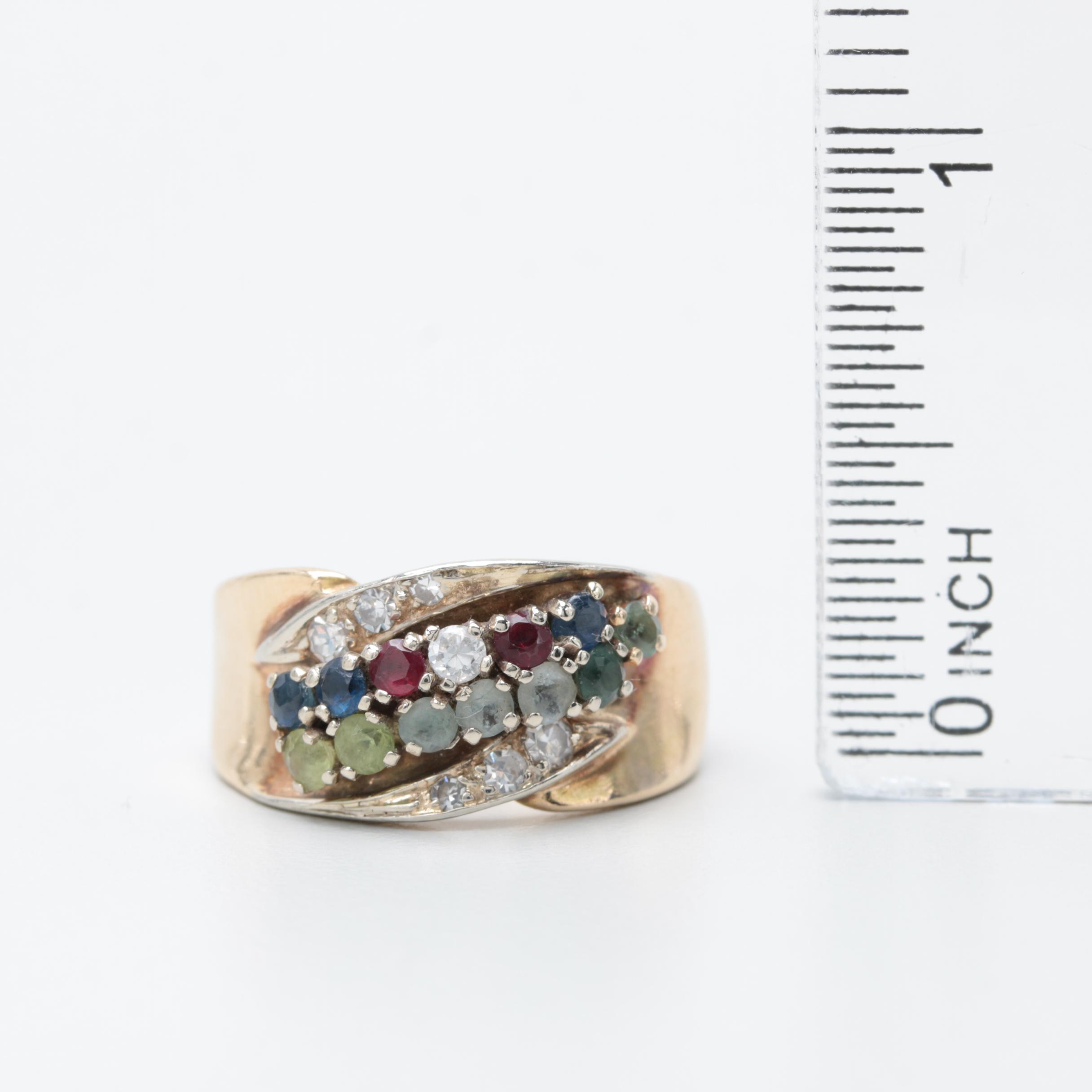 14K Yellow Gold Diamond, Ruby, Sapphire, Aquamarine, Garnet and Peridot Band