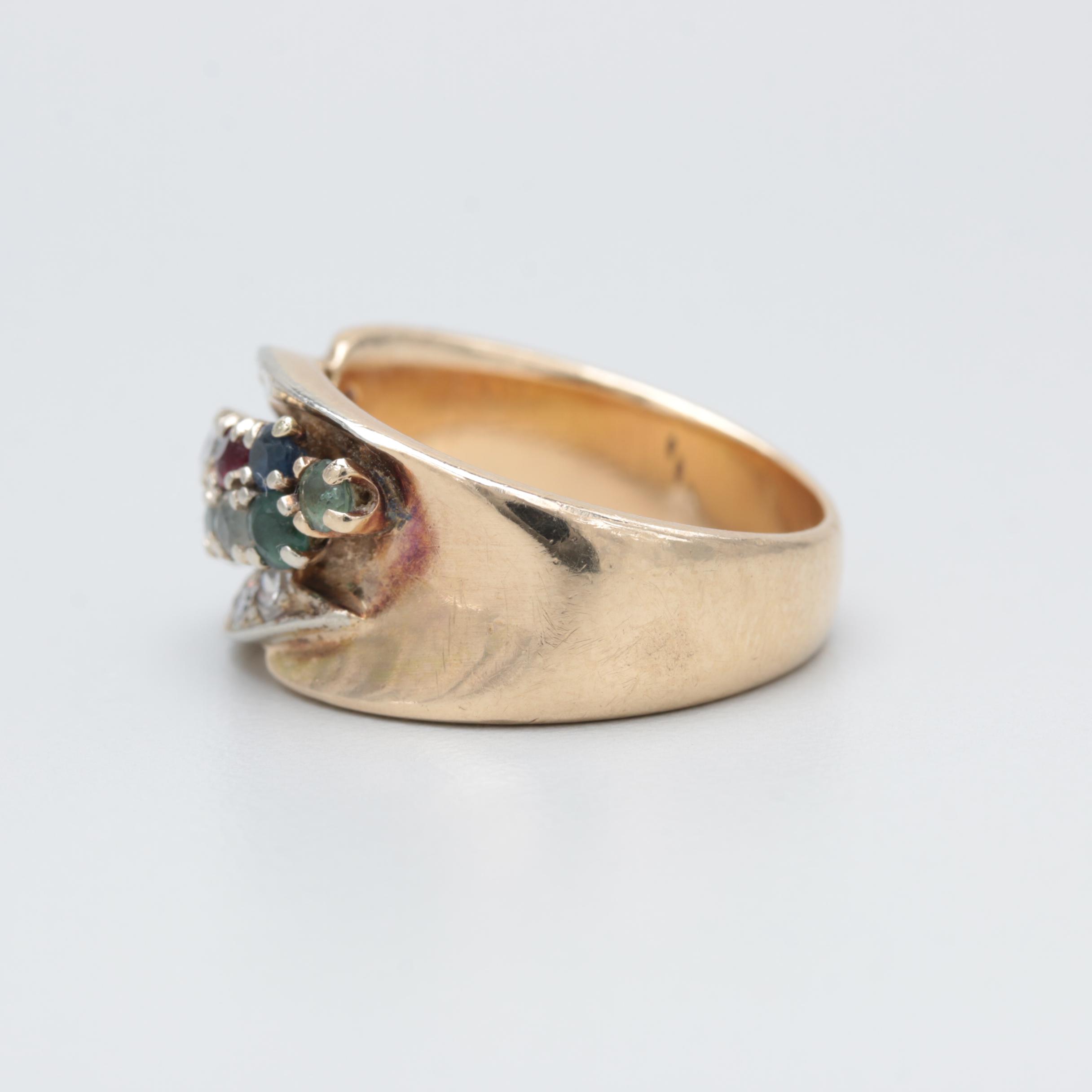 14K Yellow Gold Diamond, Ruby, Sapphire, Aquamarine, Garnet and Peridot Band