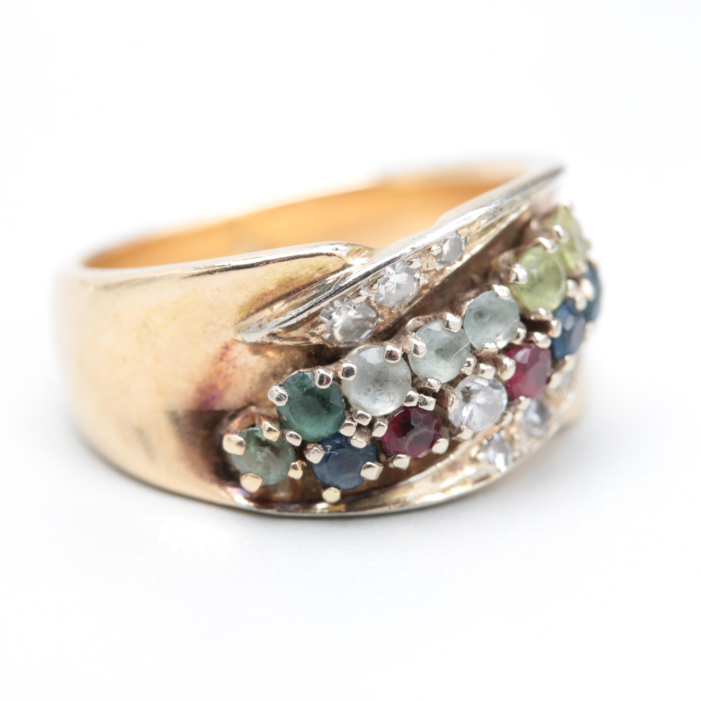 14K Yellow Gold Diamond, Ruby, Sapphire, Aquamarine, Garnet and Peridot Band
