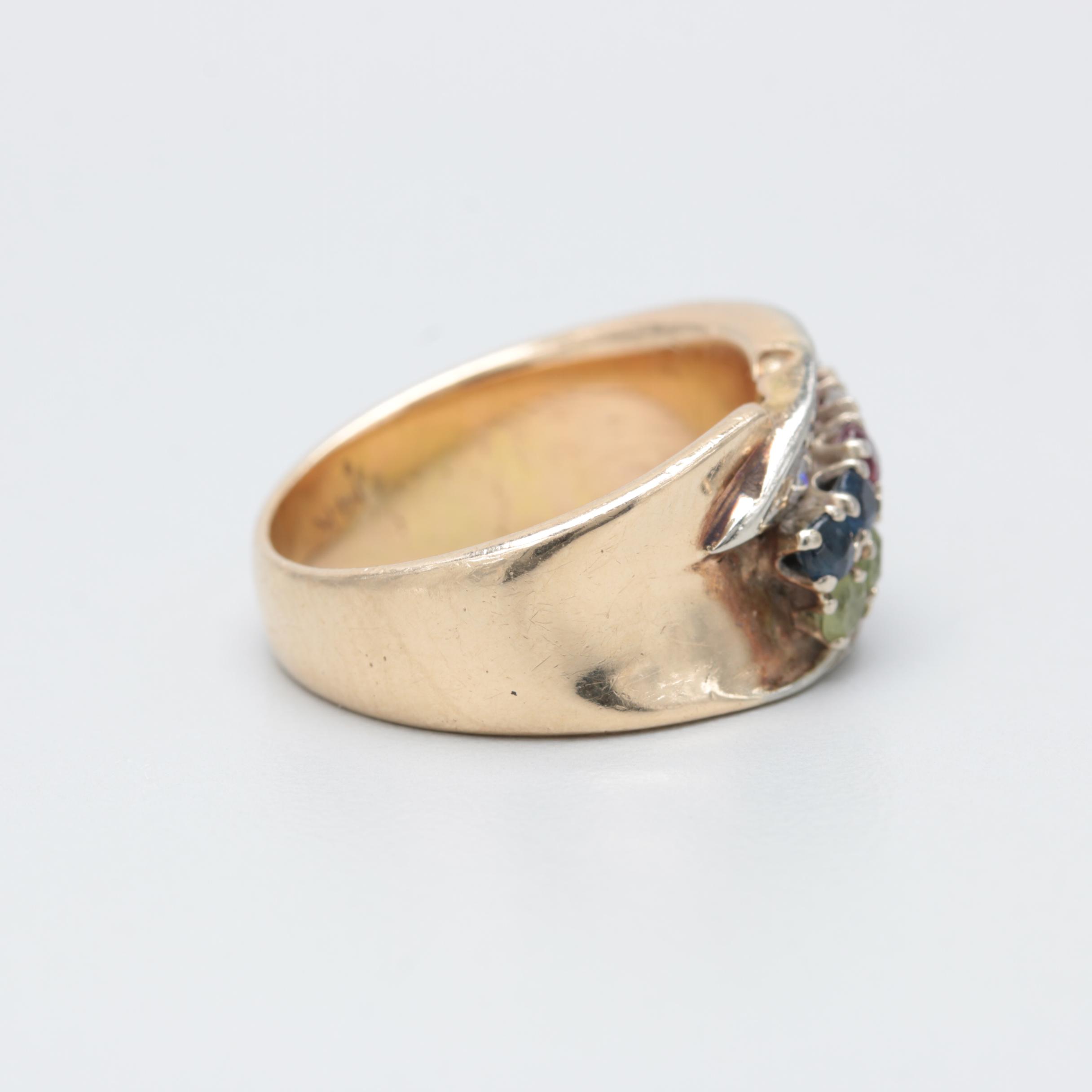 14K Yellow Gold Diamond, Ruby, Sapphire, Aquamarine, Garnet and Peridot Band