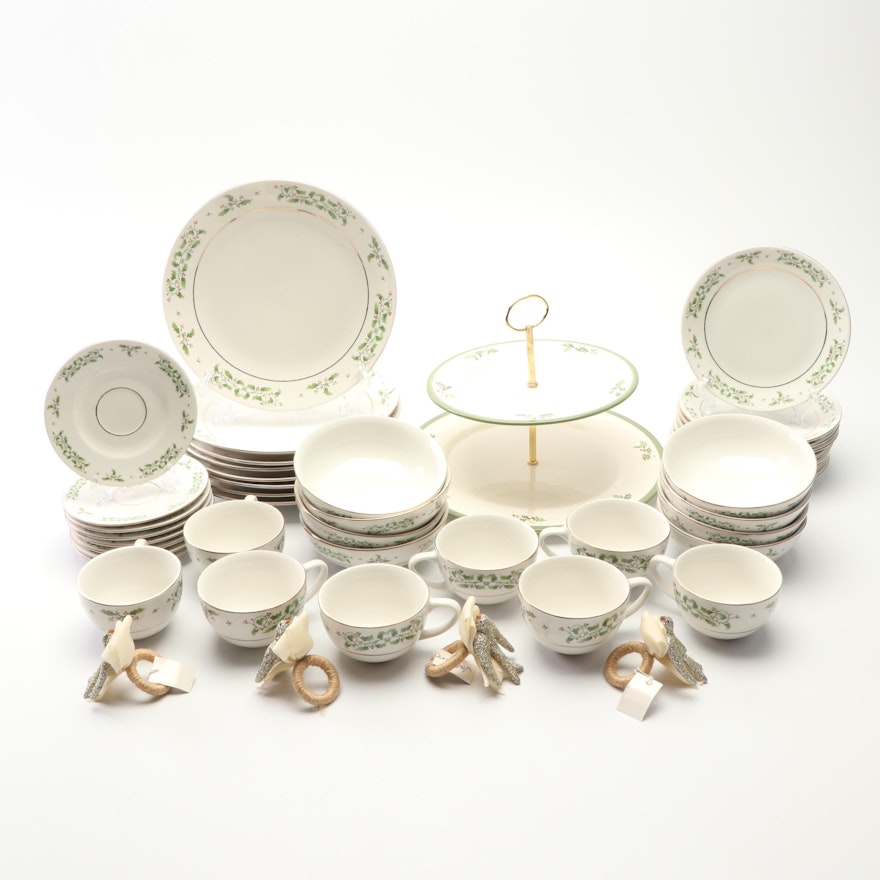 Christopher Radko and Gibson Holly Motif Tableware with Juliska Napkin Rings