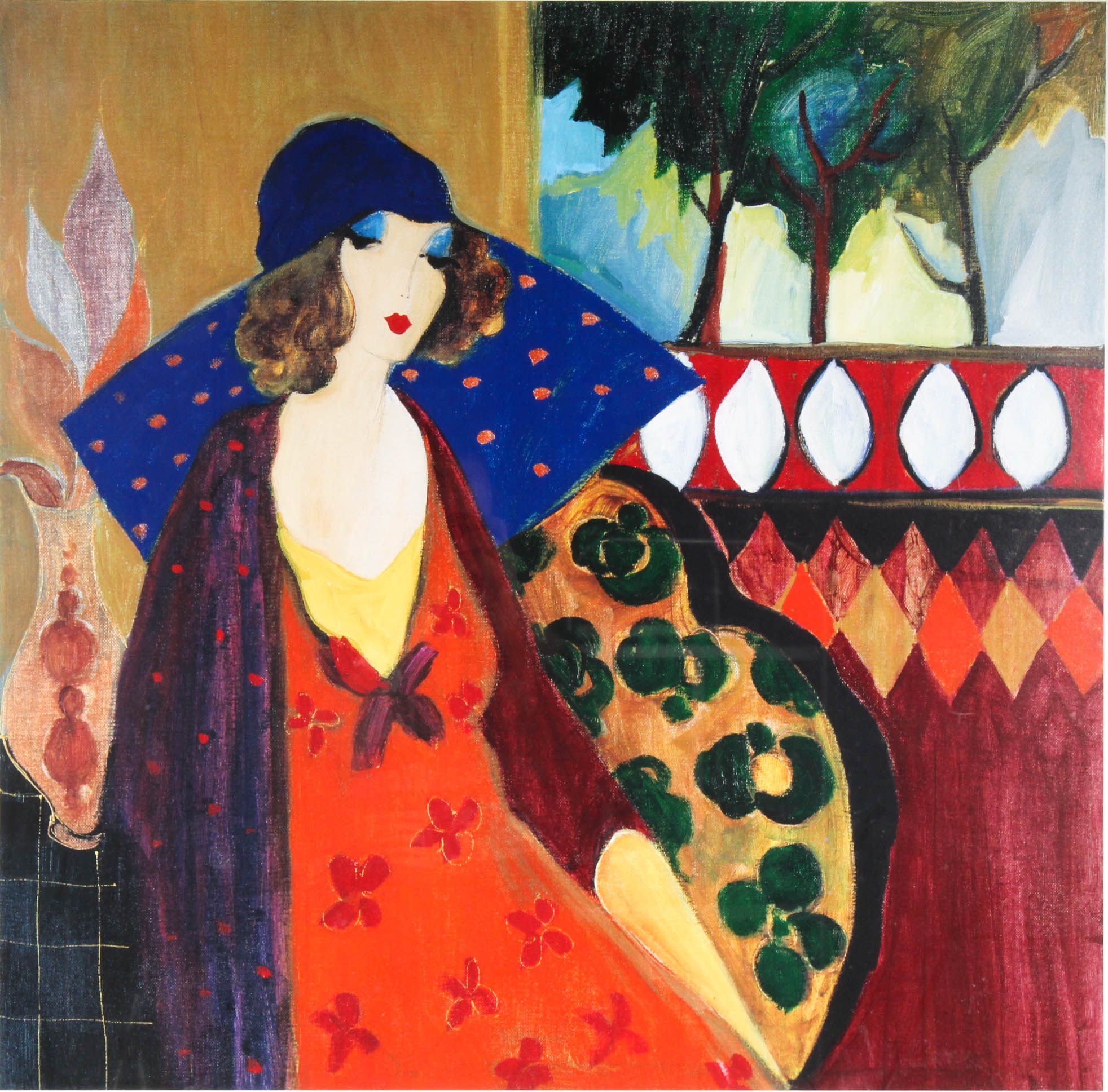 After Itzchak Tarkay "Indigo Chapeau" Offset Lithograph