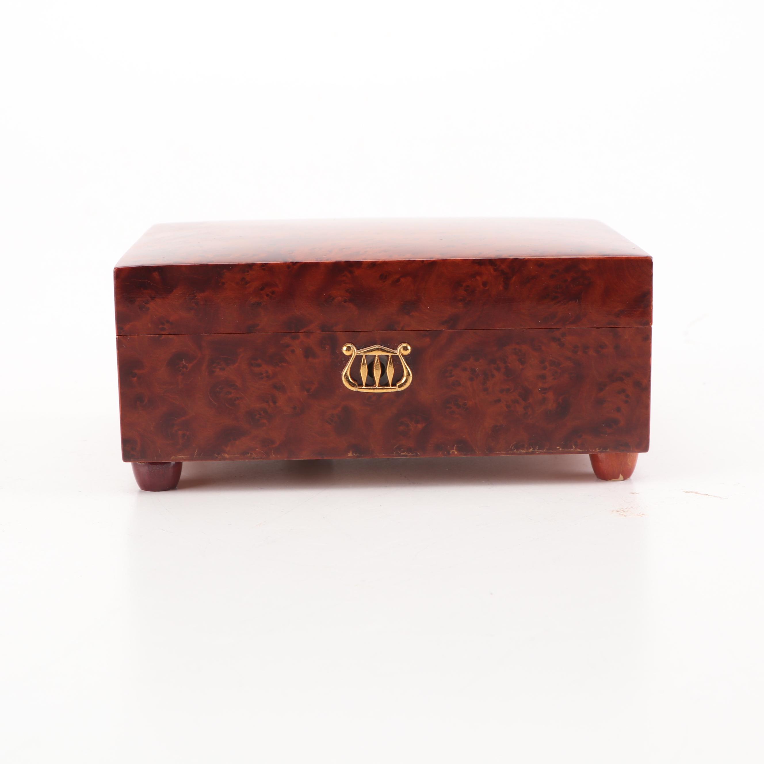 Neiman-Marcus Bird's Eye Maple Veneer Reuge Swiss Music Box