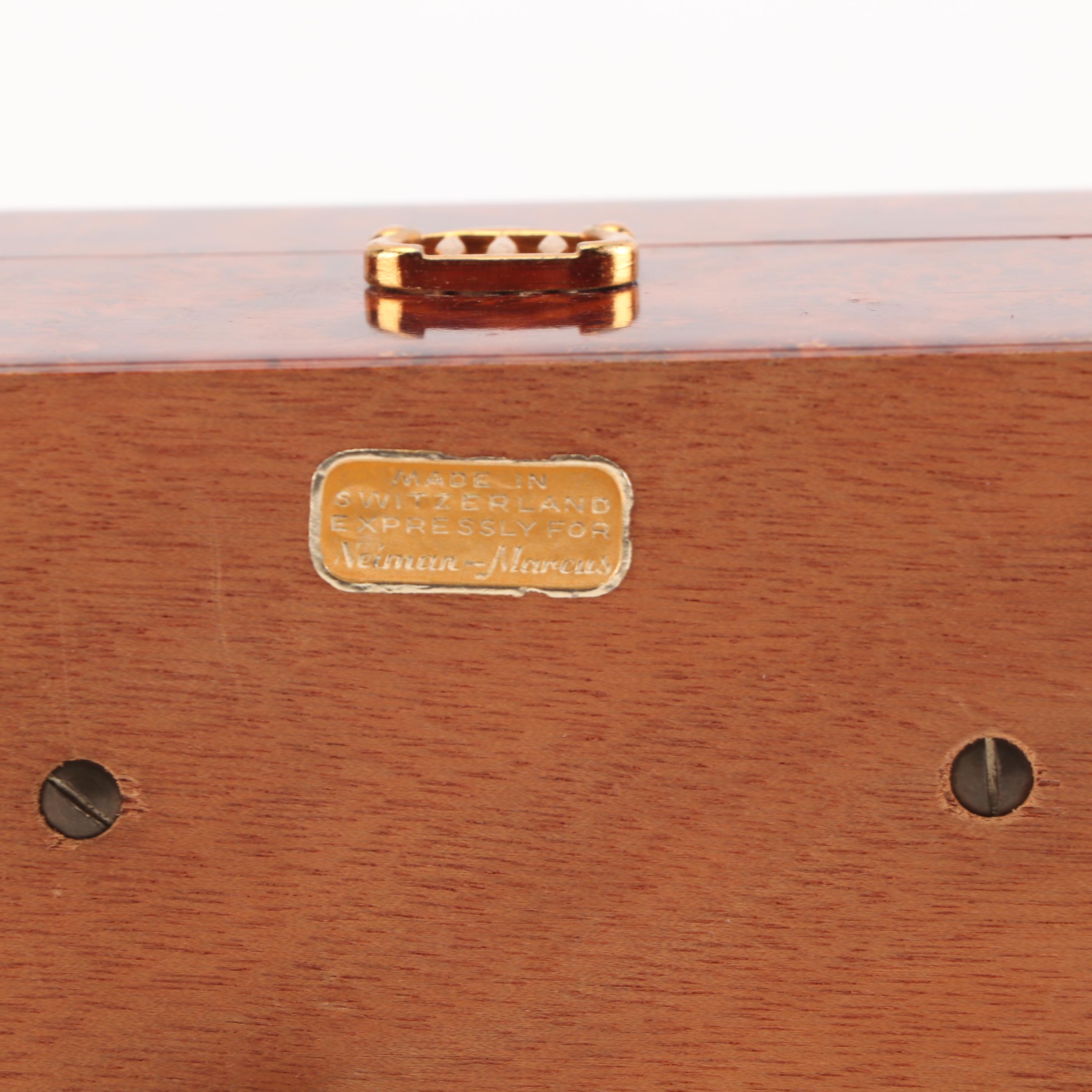 Neiman-Marcus Bird's Eye Maple Veneer Reuge Swiss Music Box