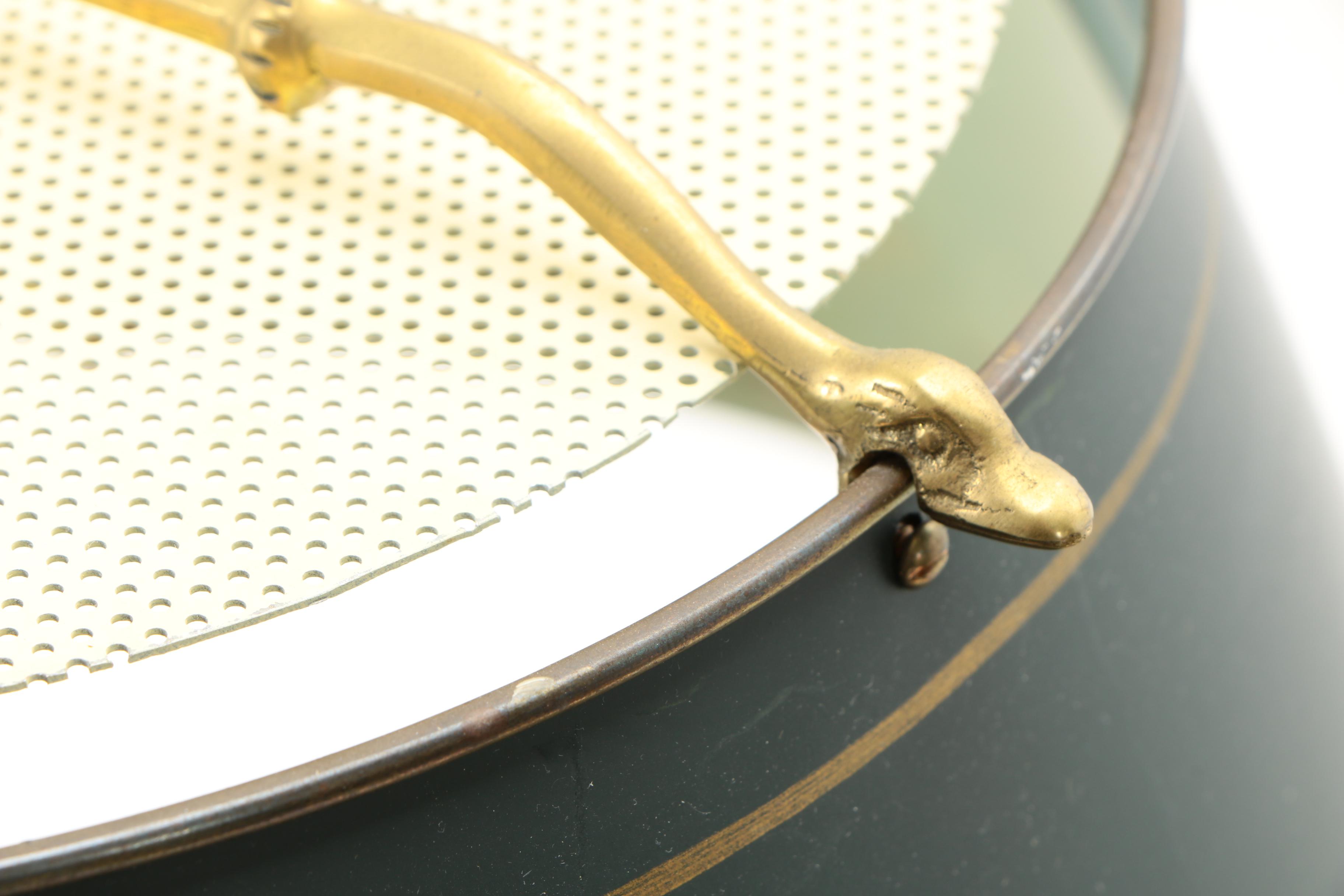 Empire Style Chapman Brass Swan Bouillotte Lamps with Tole Lamp Shades, 1972