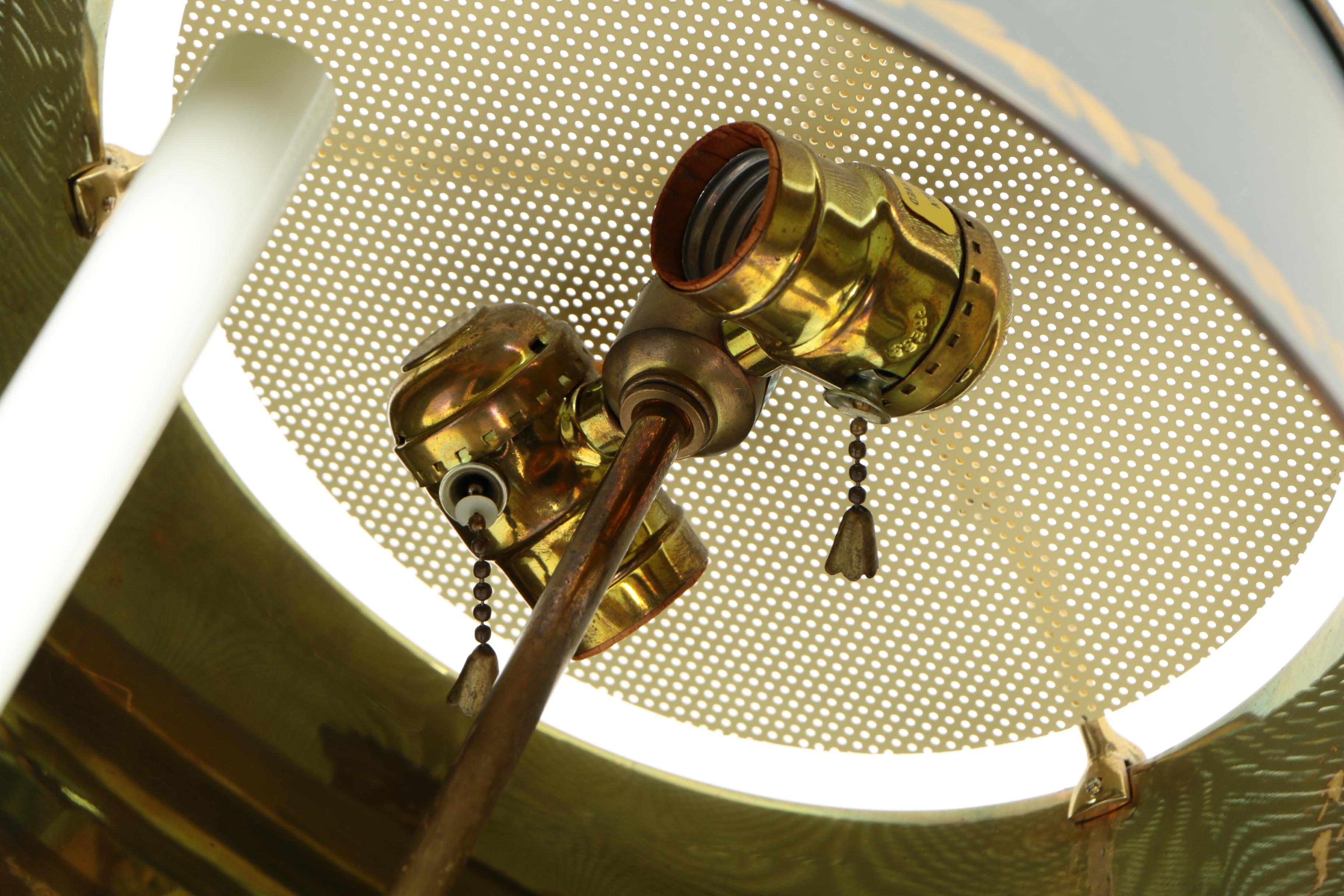 Empire Style Chapman Brass Swan Bouillotte Lamps with Tole Lamp Shades, 1972