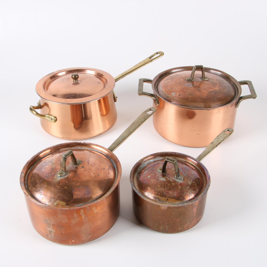 Paul Revere and other Copper Sauce Pots, Late 20th Century