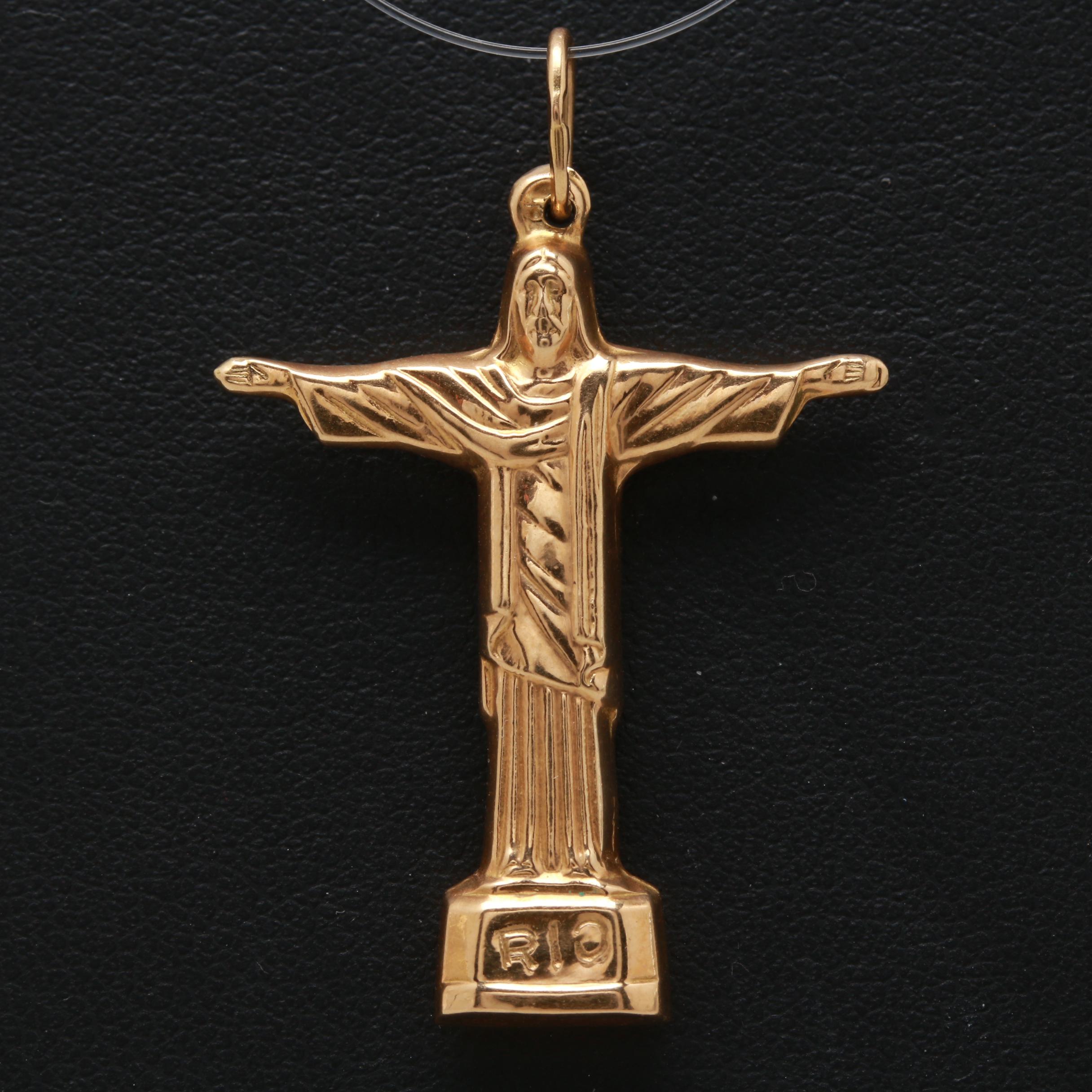 Art Deco Paul Landowski 18K Yellow Gold "Christ the Redeemer" Pendant