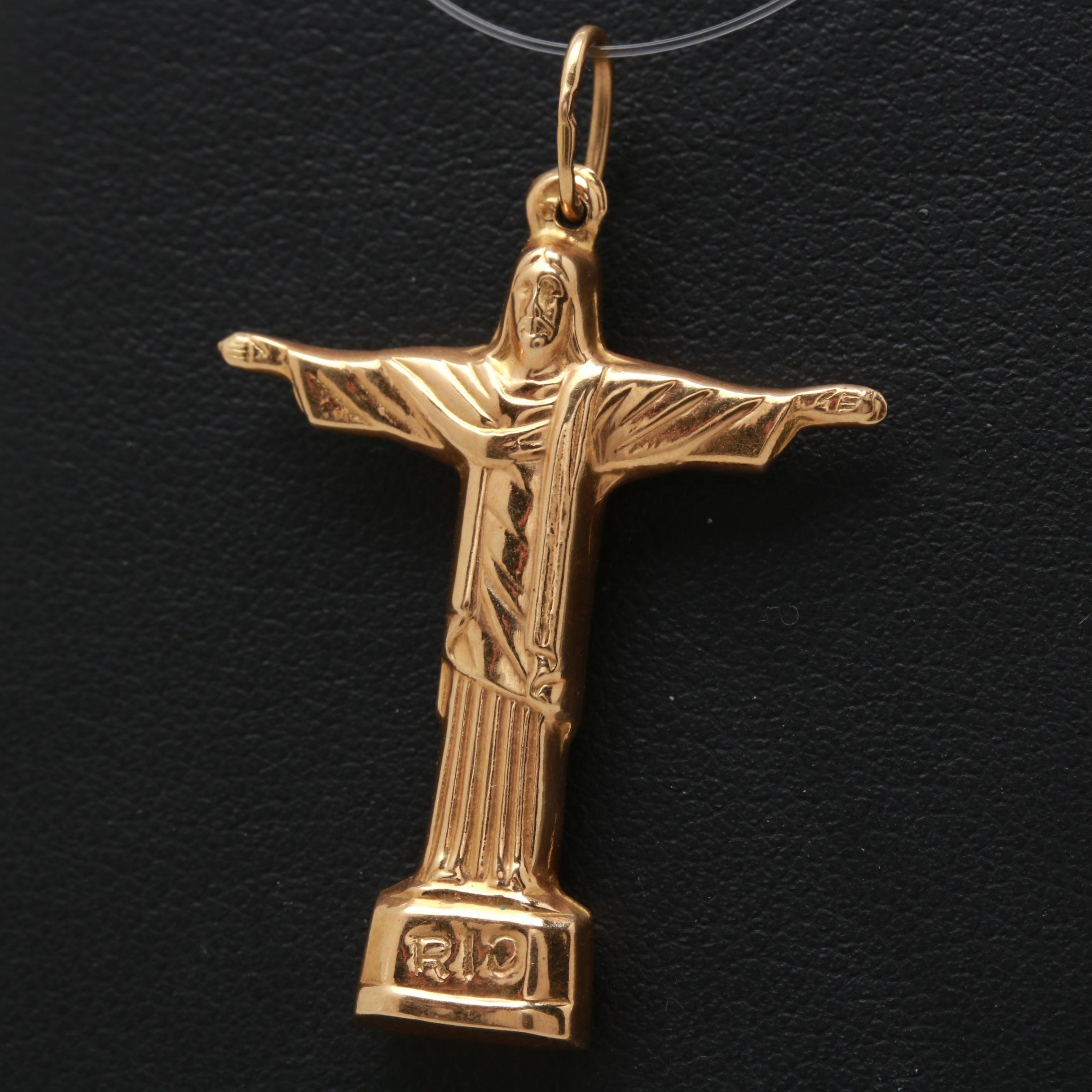Art Deco Paul Landowski 18K Yellow Gold "Christ the Redeemer" Pendant