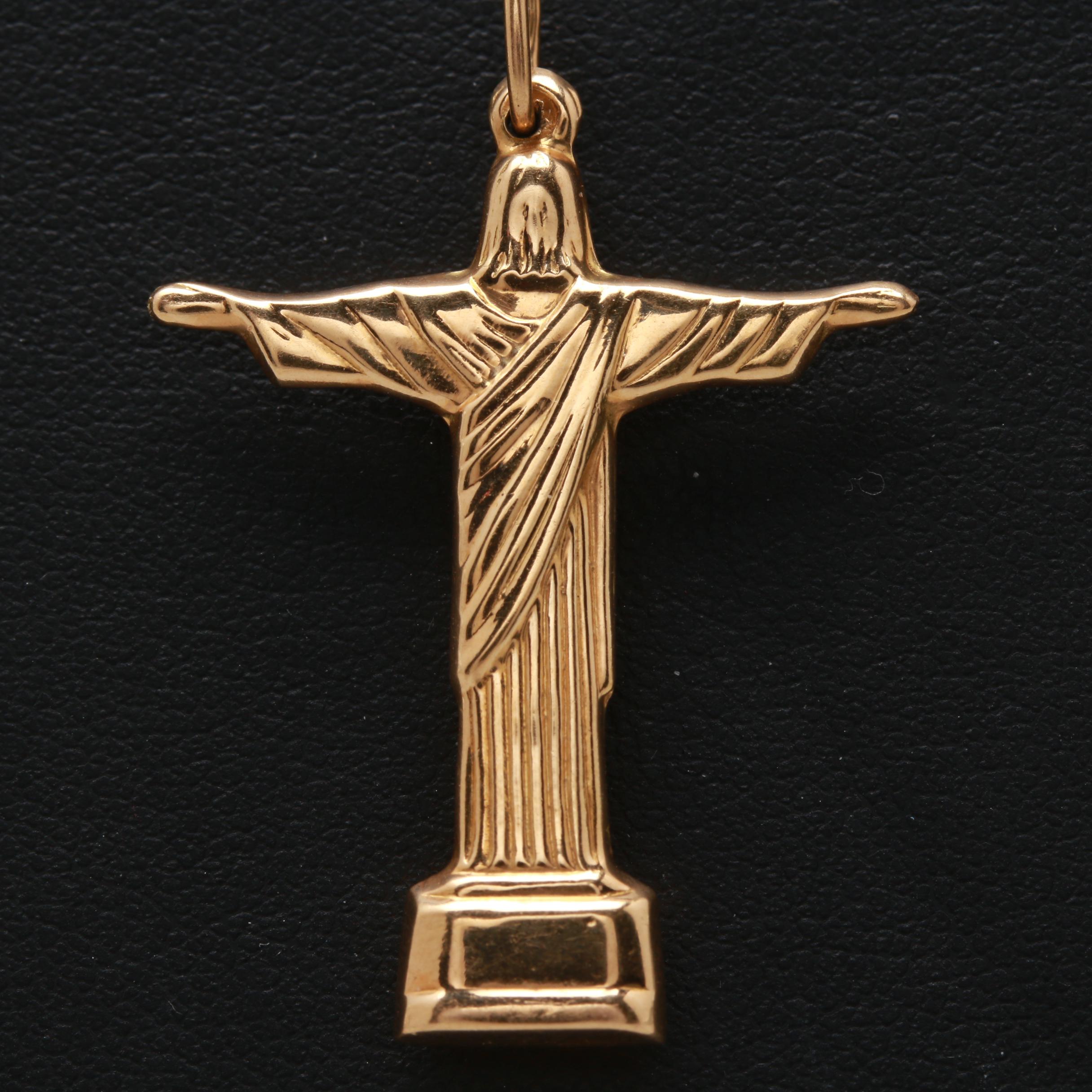 Art Deco Paul Landowski 18K Yellow Gold "Christ the Redeemer" Pendant
