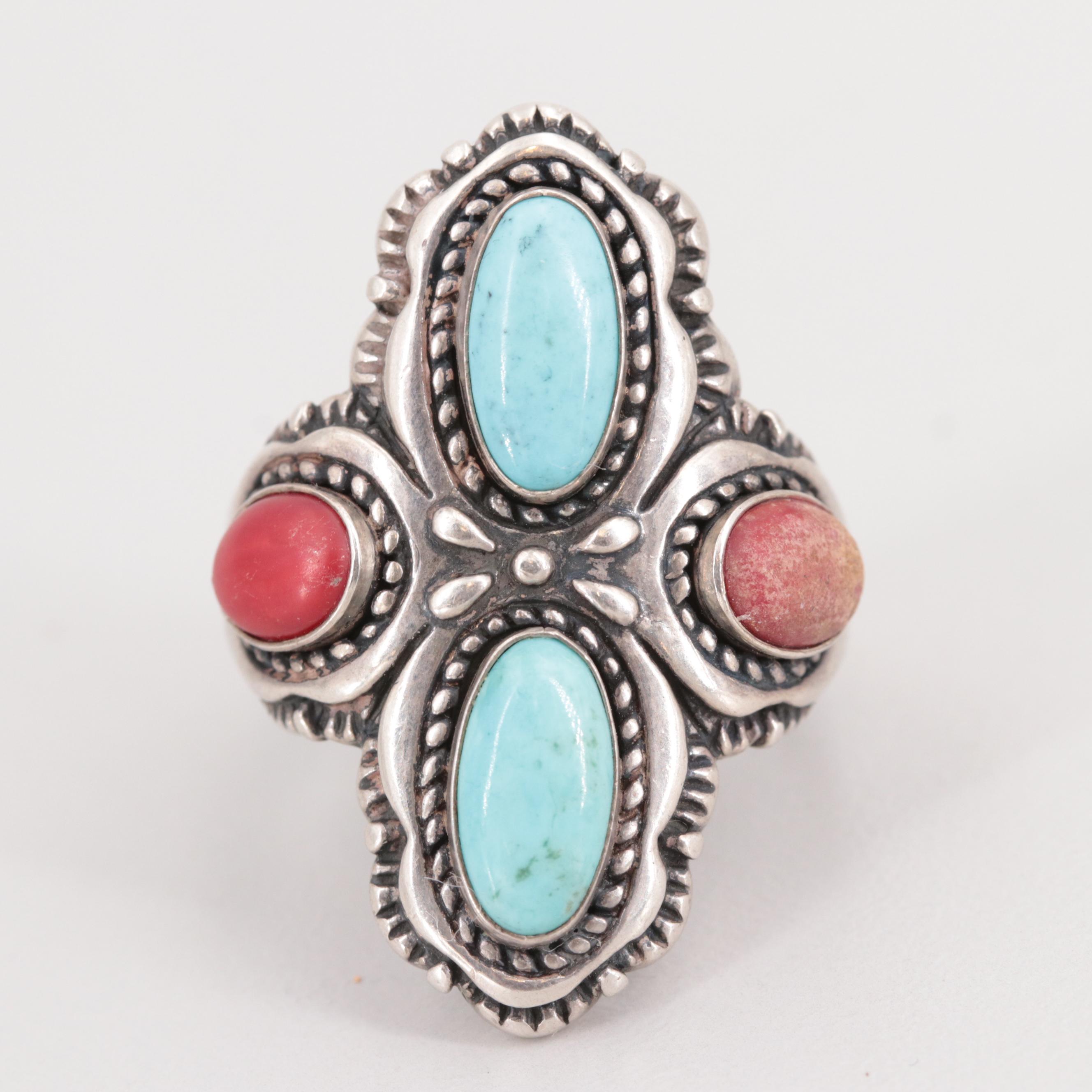 Relios by Carolyn Pollack Sterling Silver Turquoise and Coral Ring