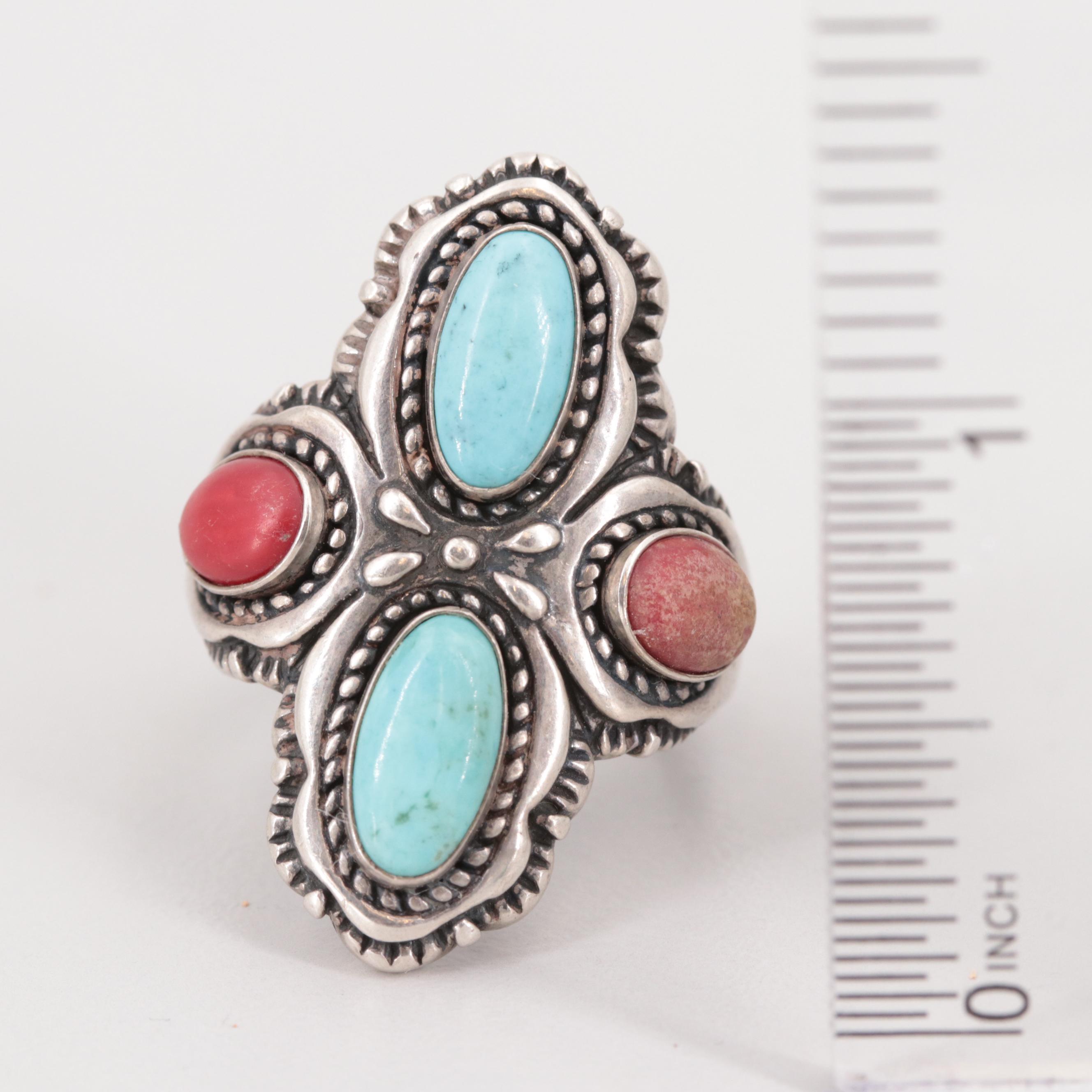 Relios by Carolyn Pollack Sterling Silver Turquoise and Coral Ring