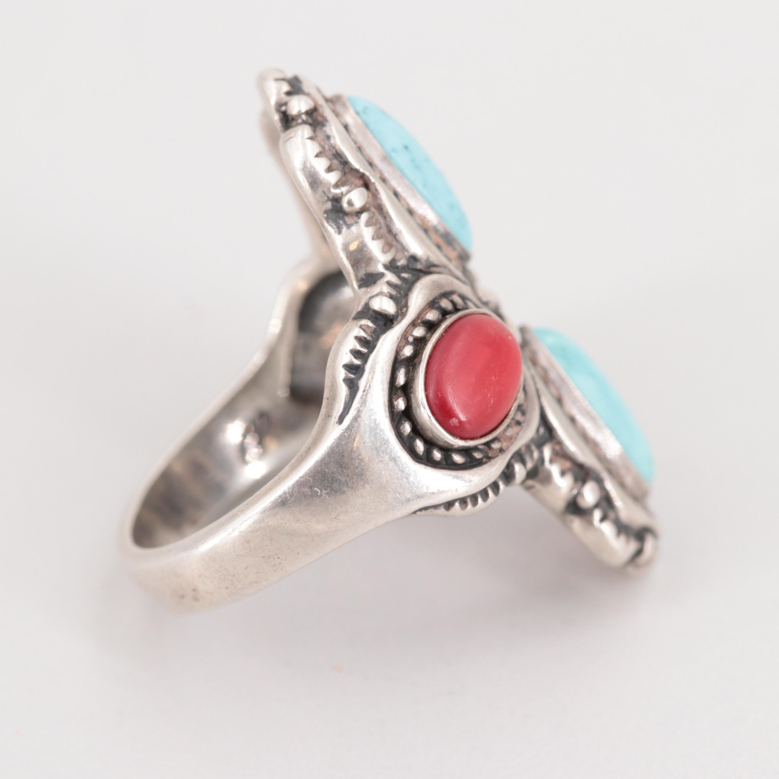 Relios by Carolyn Pollack Sterling Silver Turquoise and Coral Ring