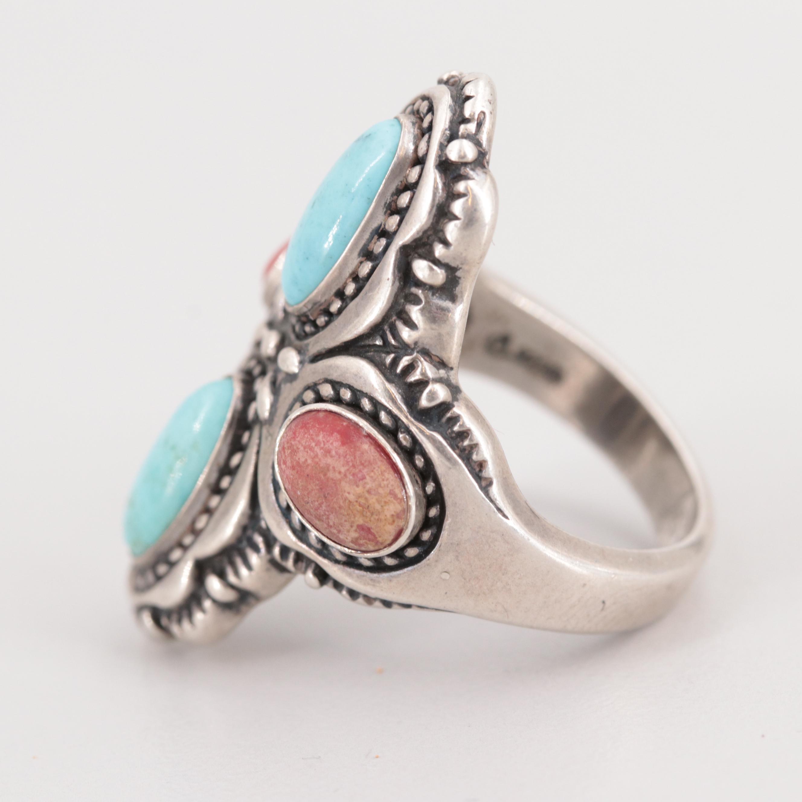 Relios by Carolyn Pollack Sterling Silver Turquoise and Coral Ring