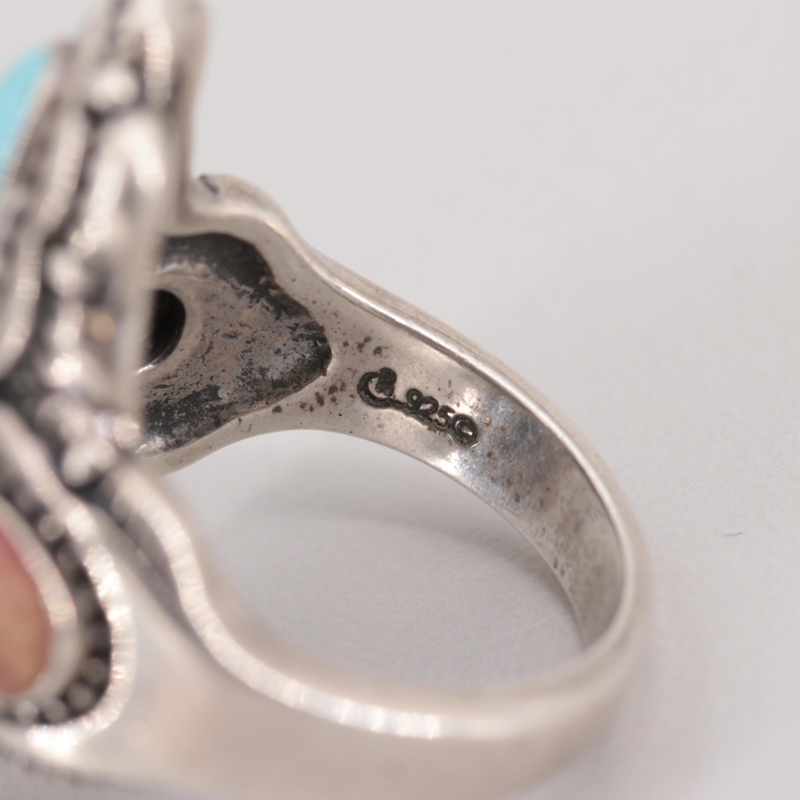 Relios by Carolyn Pollack Sterling Silver Turquoise and Coral Ring