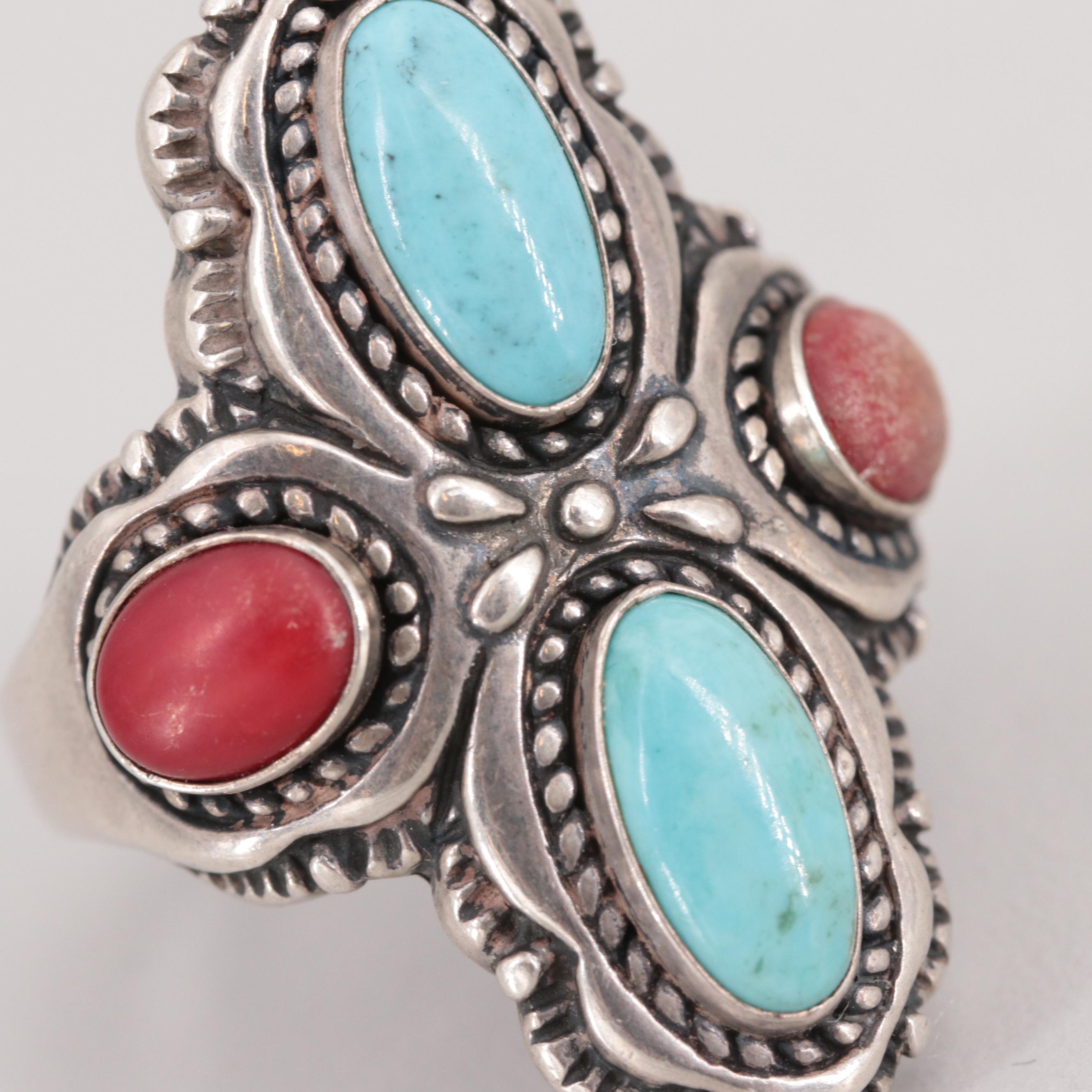 Relios by Carolyn Pollack Sterling Silver Turquoise and Coral Ring