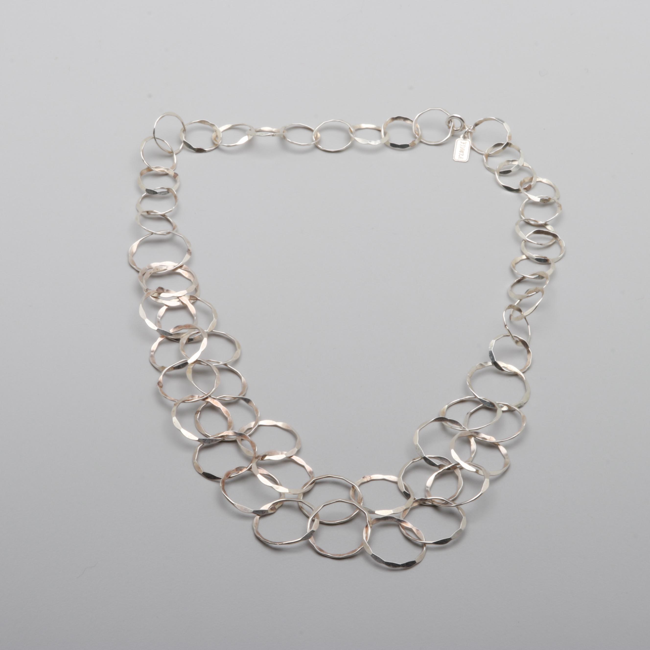 Sterling Silver and Silver Tone Circle Link Necklaces
